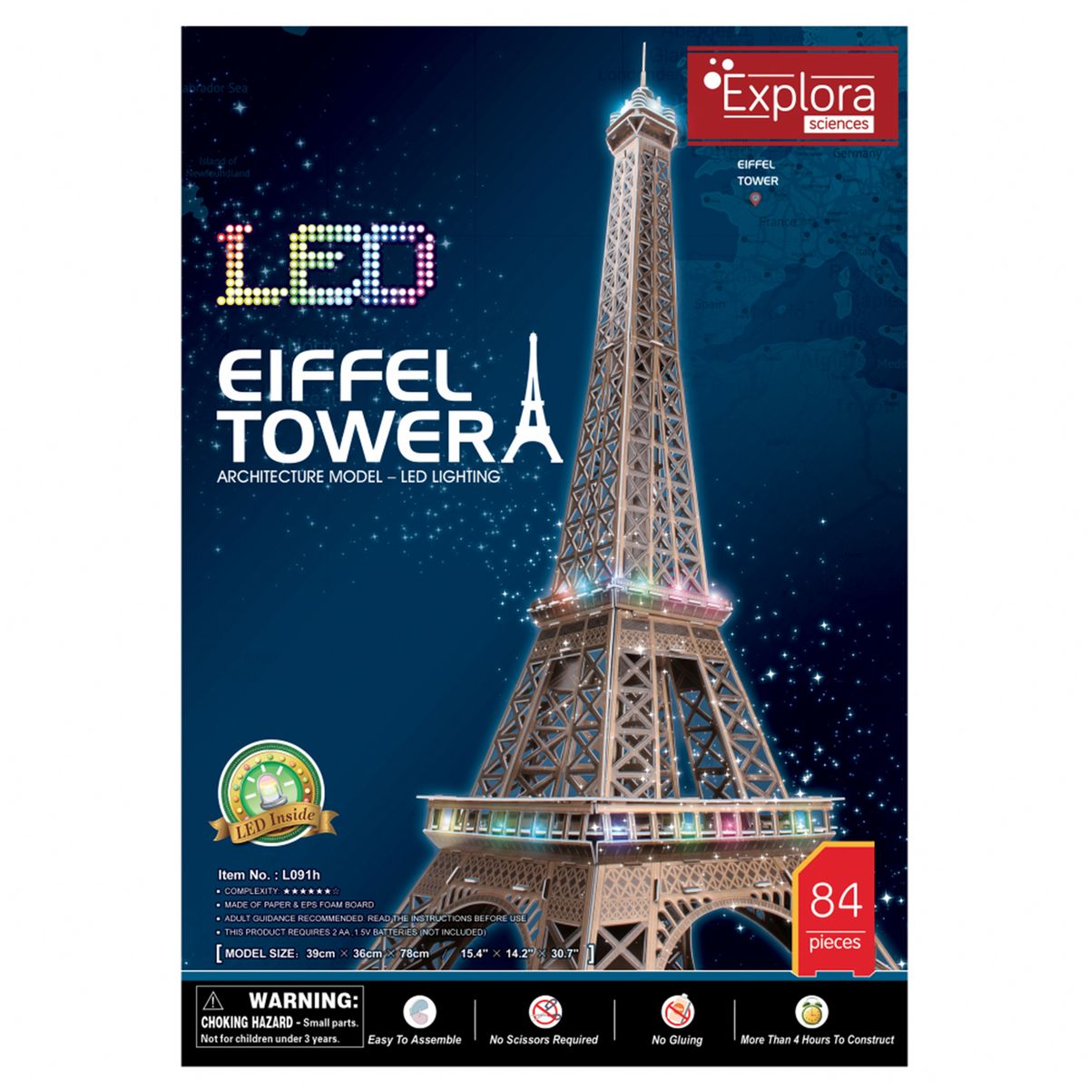 MGM Maquette 3D Tour Eifell 78 cm - Lumineuse LED 84 PIECES