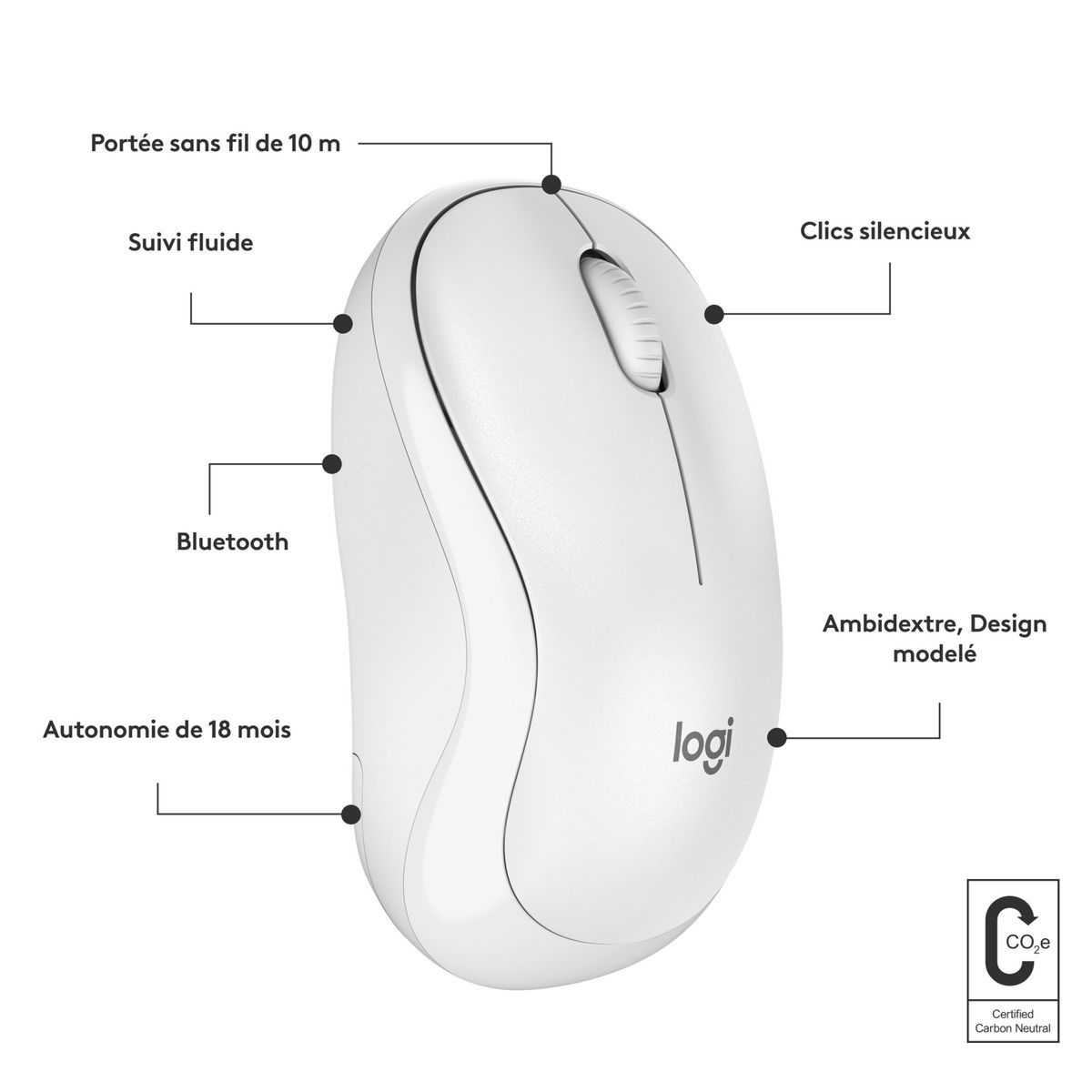 LOGITECH Souris sans fil Bluetooth M240 - Blanc
