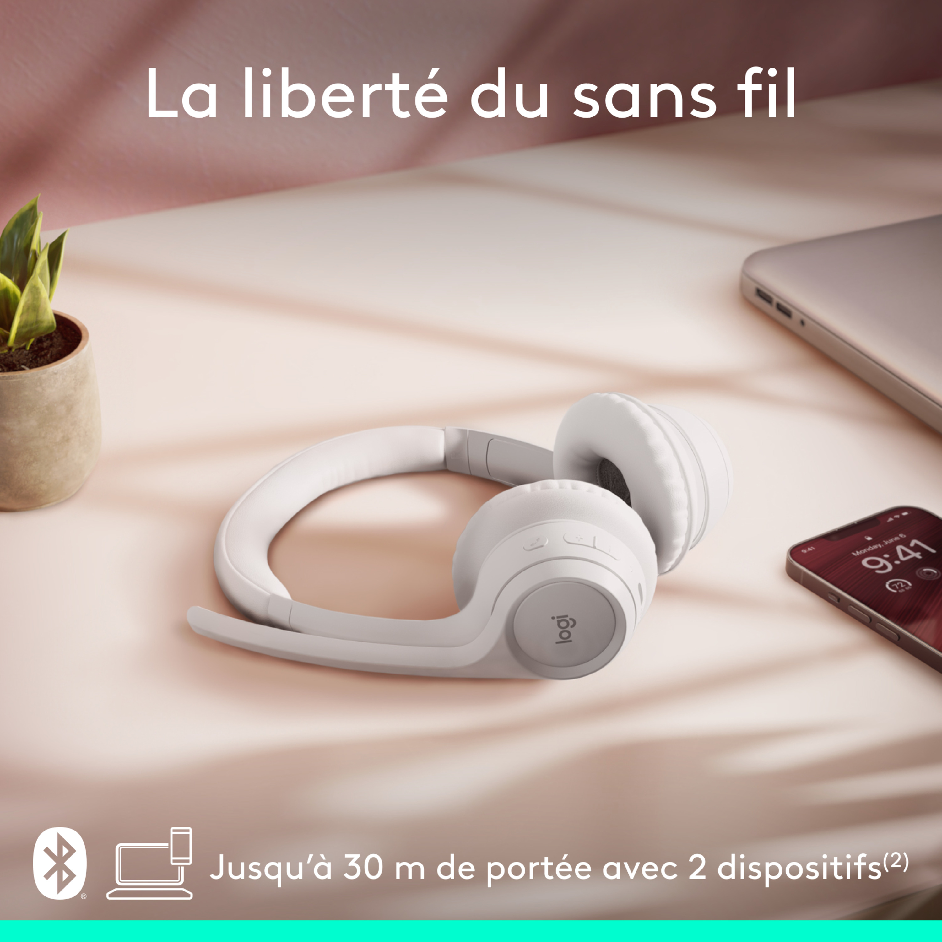 Voir la diapositive 4 : LOGITECH Casque PC Zone 300 Bluetooth sans fil avec microphone anti parasite - Blanc