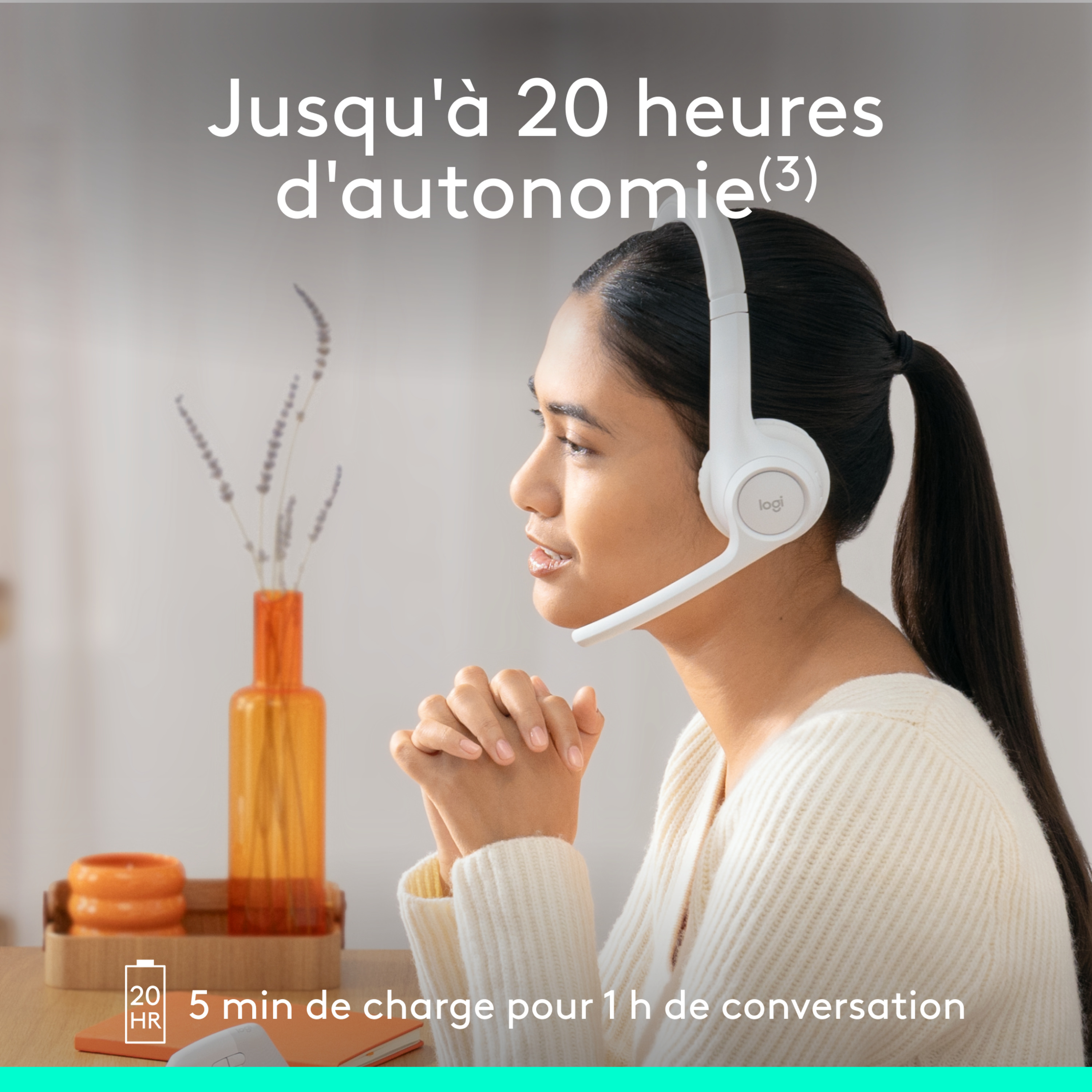 Voir la diapositive 5 : LOGITECH Casque PC Zone 300 Bluetooth sans fil avec microphone anti parasite - Blanc
