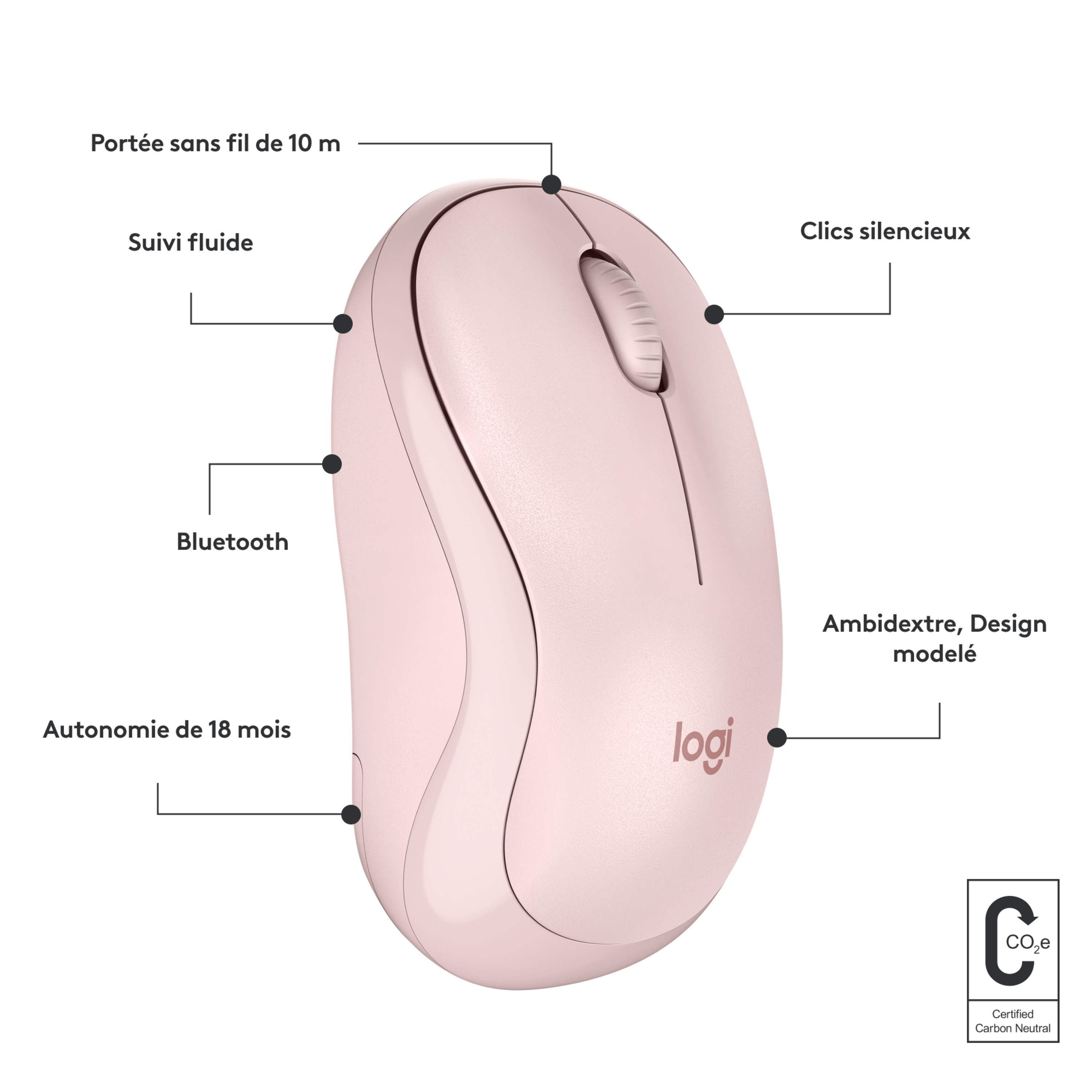 Voir la diapositive 7 : LOGITECH Souris sans fil Bluetooth M240 - Rose
