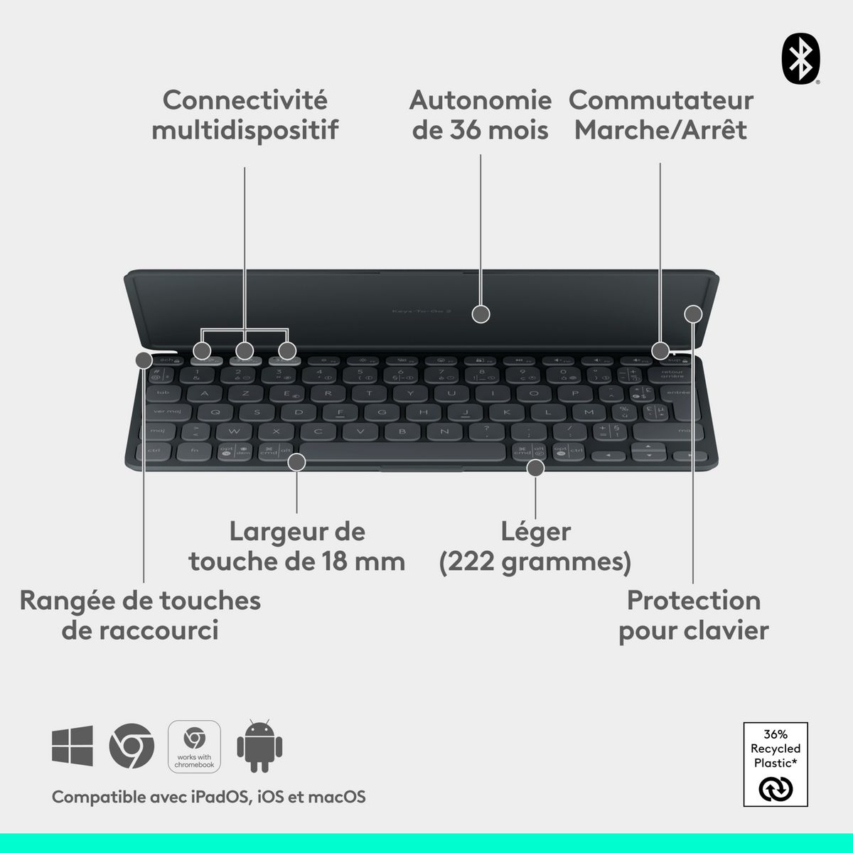 LOGITECH Clavier pour tablette Keys-To-Go 2 - Gris