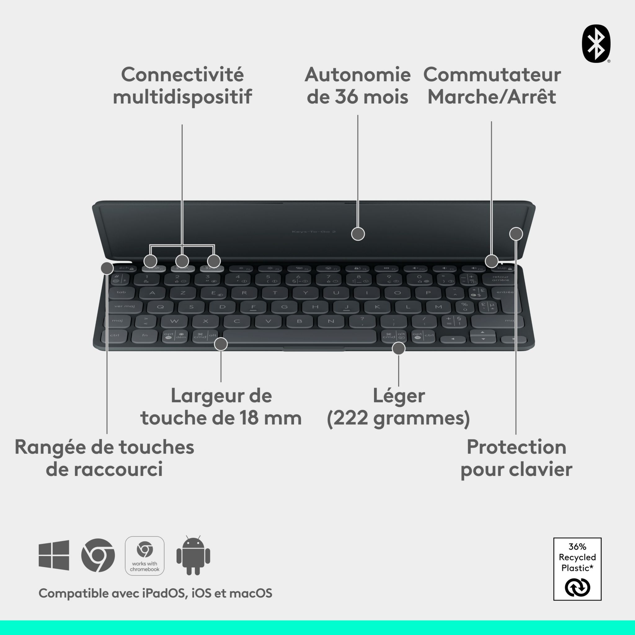 Voir la diapositive 6 : LOGITECH Clavier pour tablette Keys-To-Go 2 - Gris