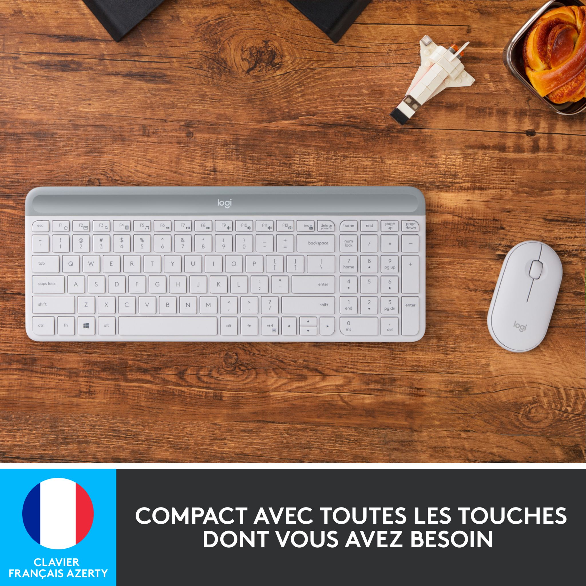 Voir la diapositive 2 : LOGITECH Ensemble clavier azerty et souris sans fil MK470 - Blanc
