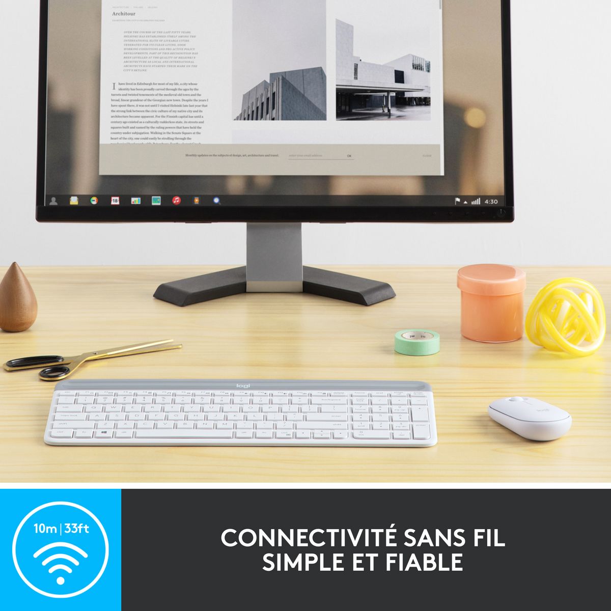 LOGITECH Ensemble clavier azerty et souris sans fil MK470 - Blanc