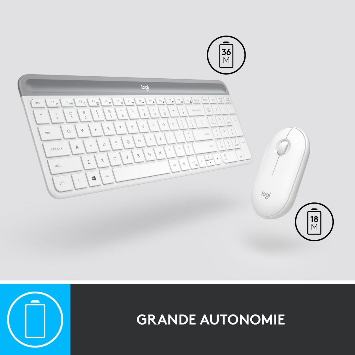 LOGITECH Ensemble clavier azerty et souris sans fil MK470 - Blanc