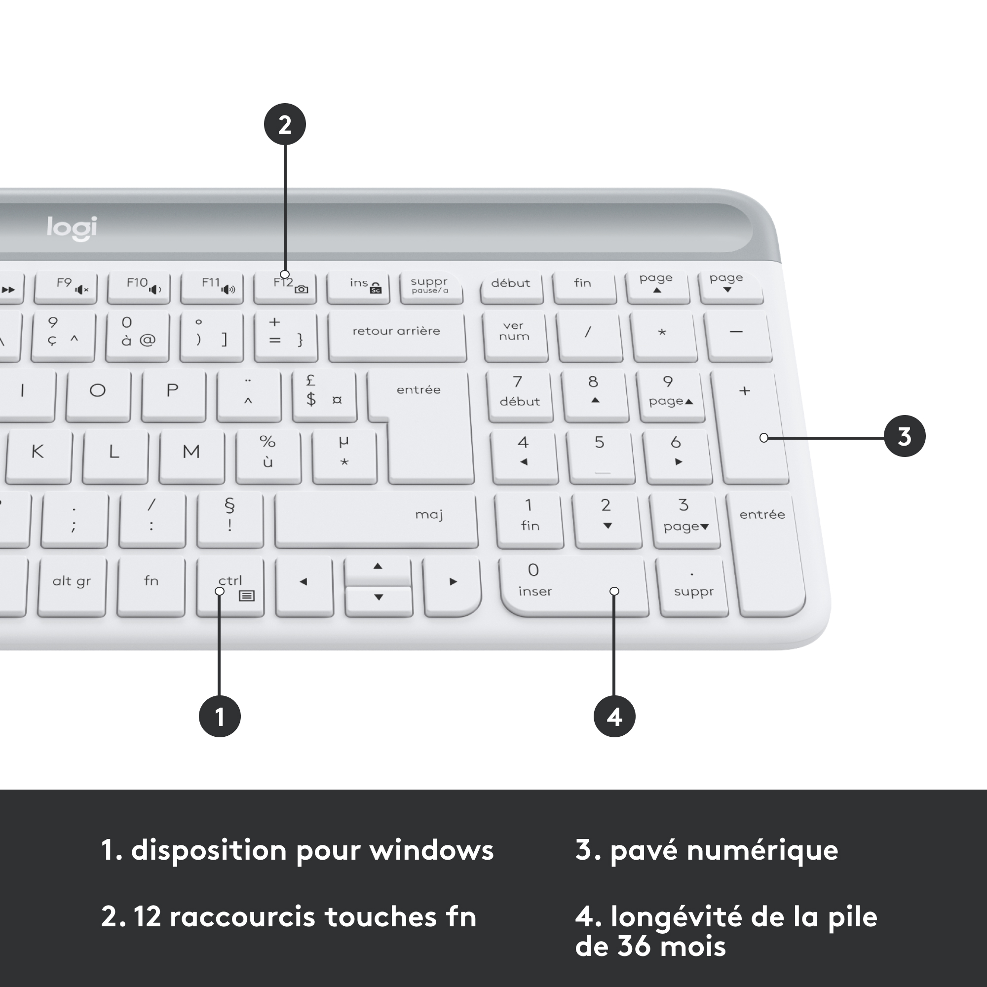 Voir la diapositive 6 : LOGITECH Ensemble clavier azerty et souris sans fil MK470 - Blanc