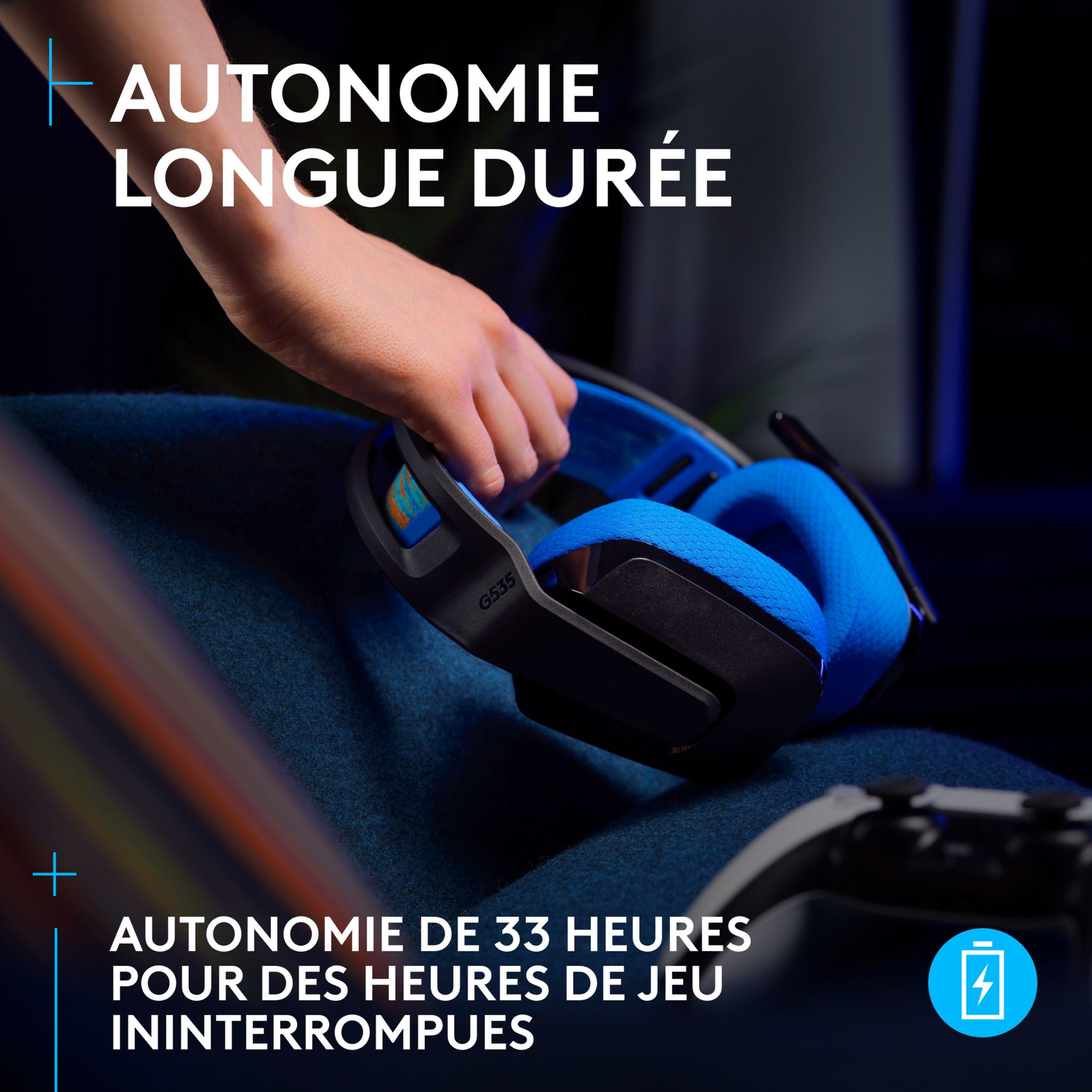 Voir la diapositive 3 : LOGITECH Casque Gaming sans fil G535 Lightspeed - Noir et Bleu