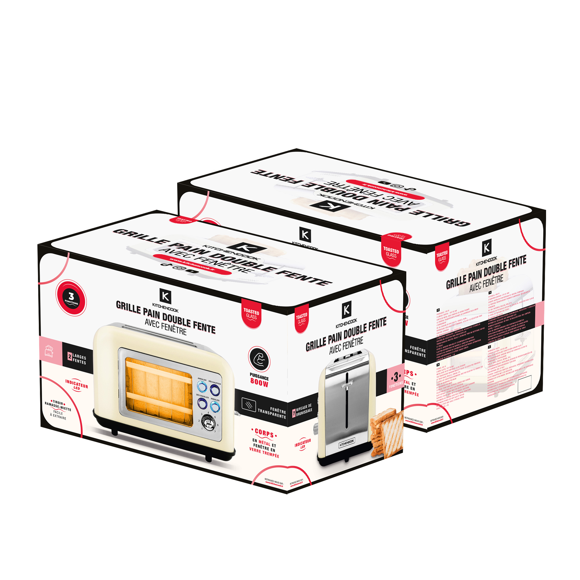Voir la diapositive 6 : KITCHENCOOK Grille pain TOASTEO GLASS - Beige