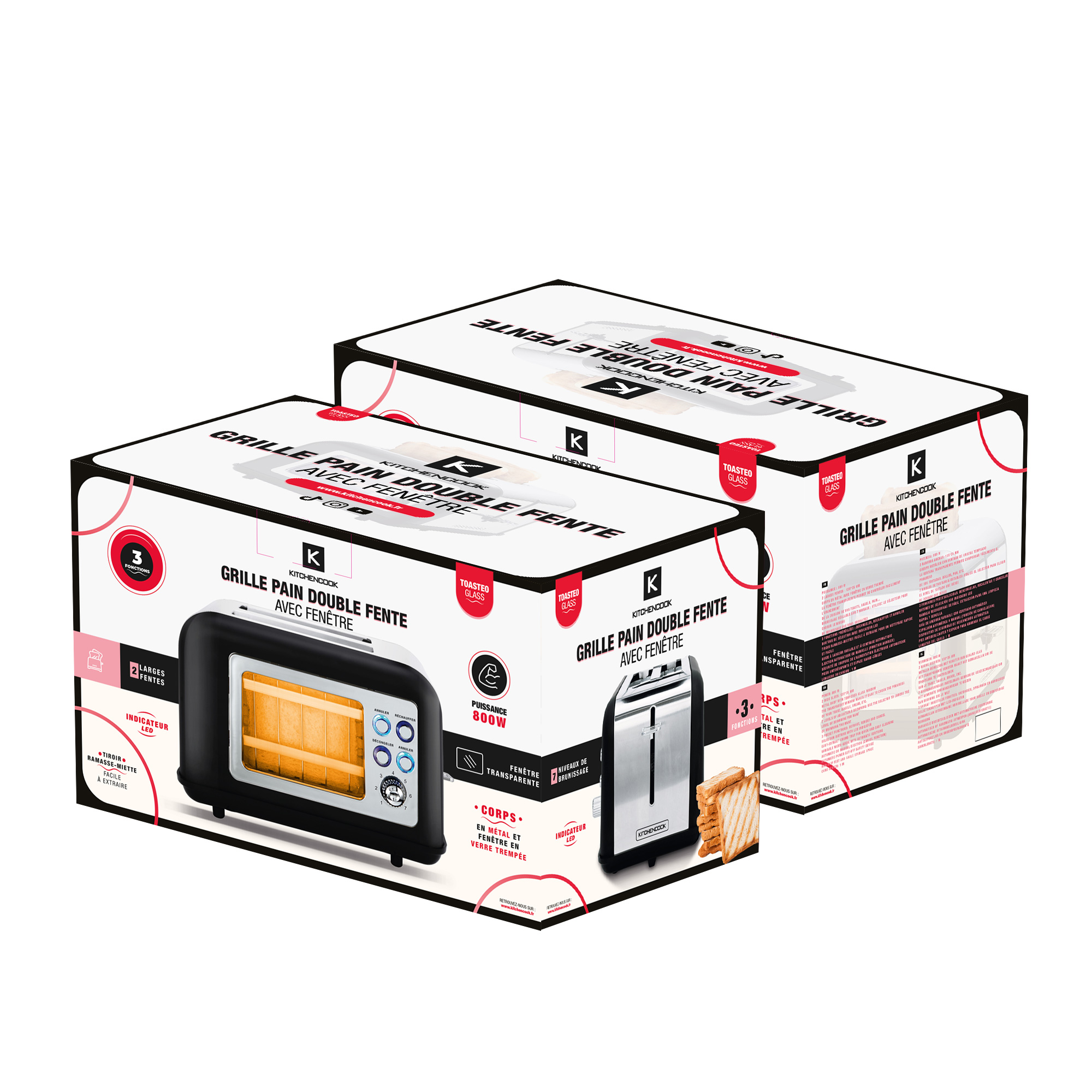 Voir la diapositive 6 : KITCHENCOOK Grille pain TOASTEO GLASS - Noir