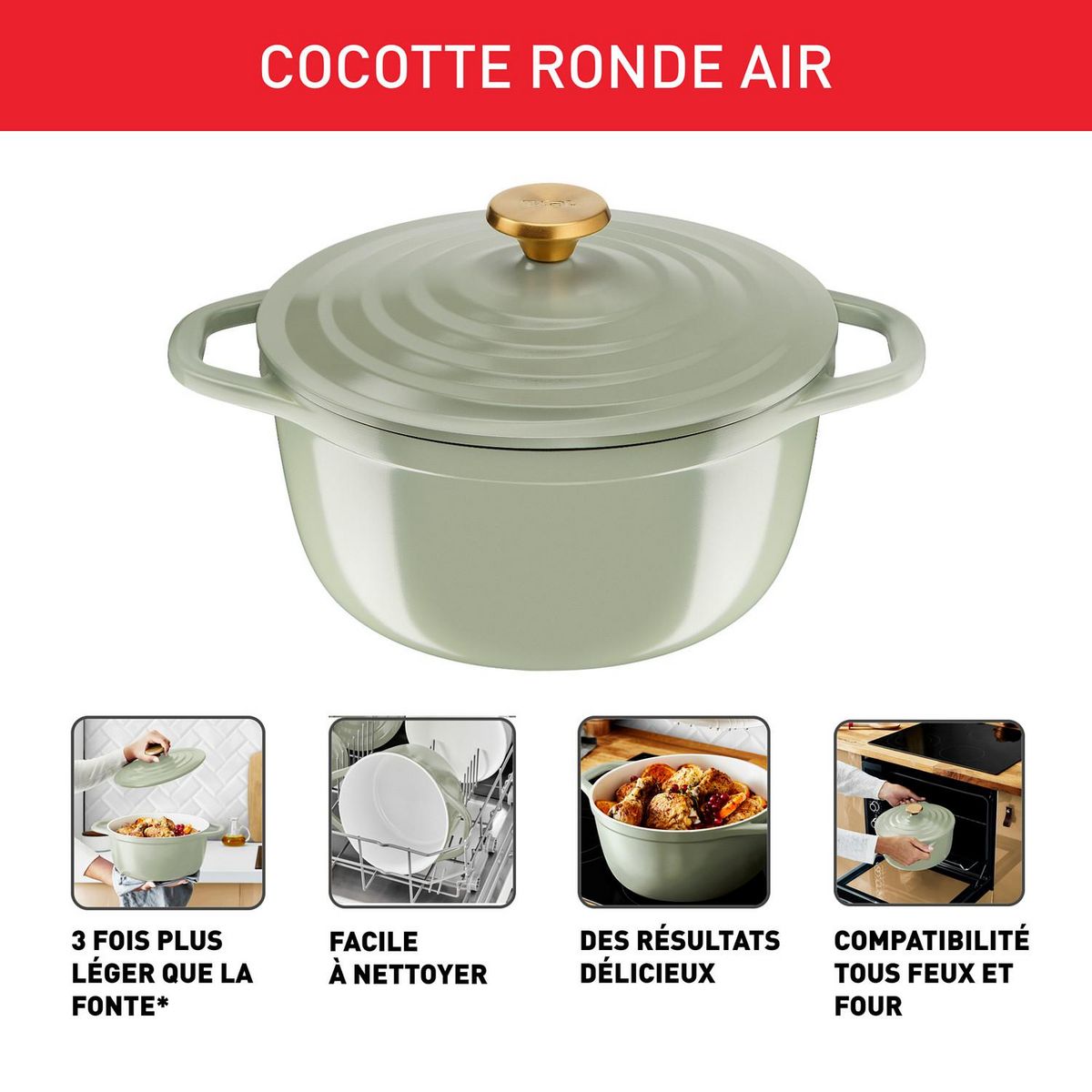 TEFAL Cocotte Ronde 24cm TFI Air Soft Light - Vert