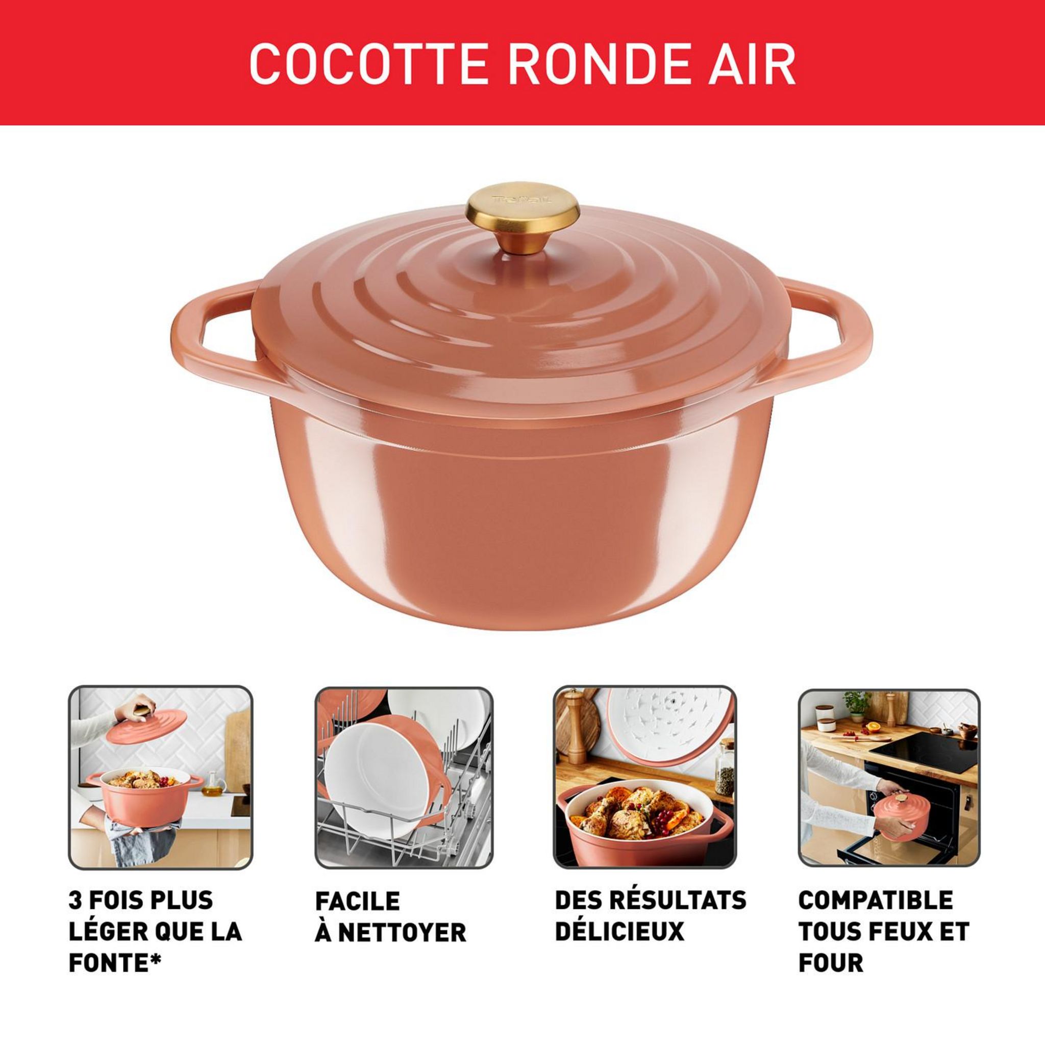 Voir la diapositive 2 : TEFAL Cocotte Ronde 24cm TFO Air Soft Light TEF - Terracotta
