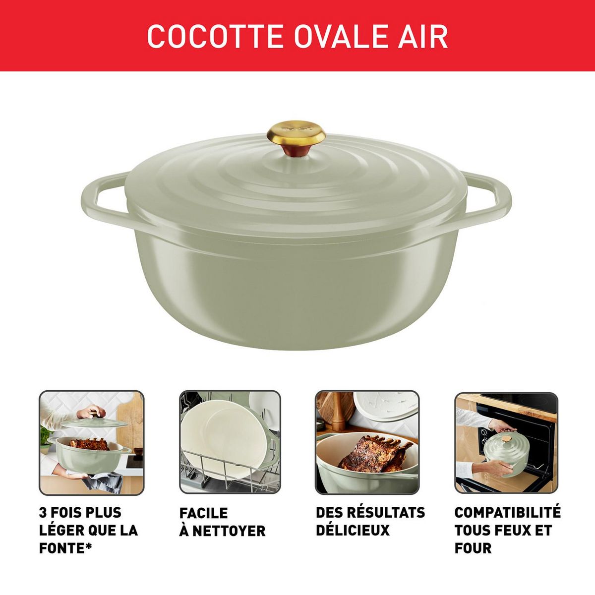 TEFAL Cocotte Ovale 30x23cm TFI Air Soft Light - Vert