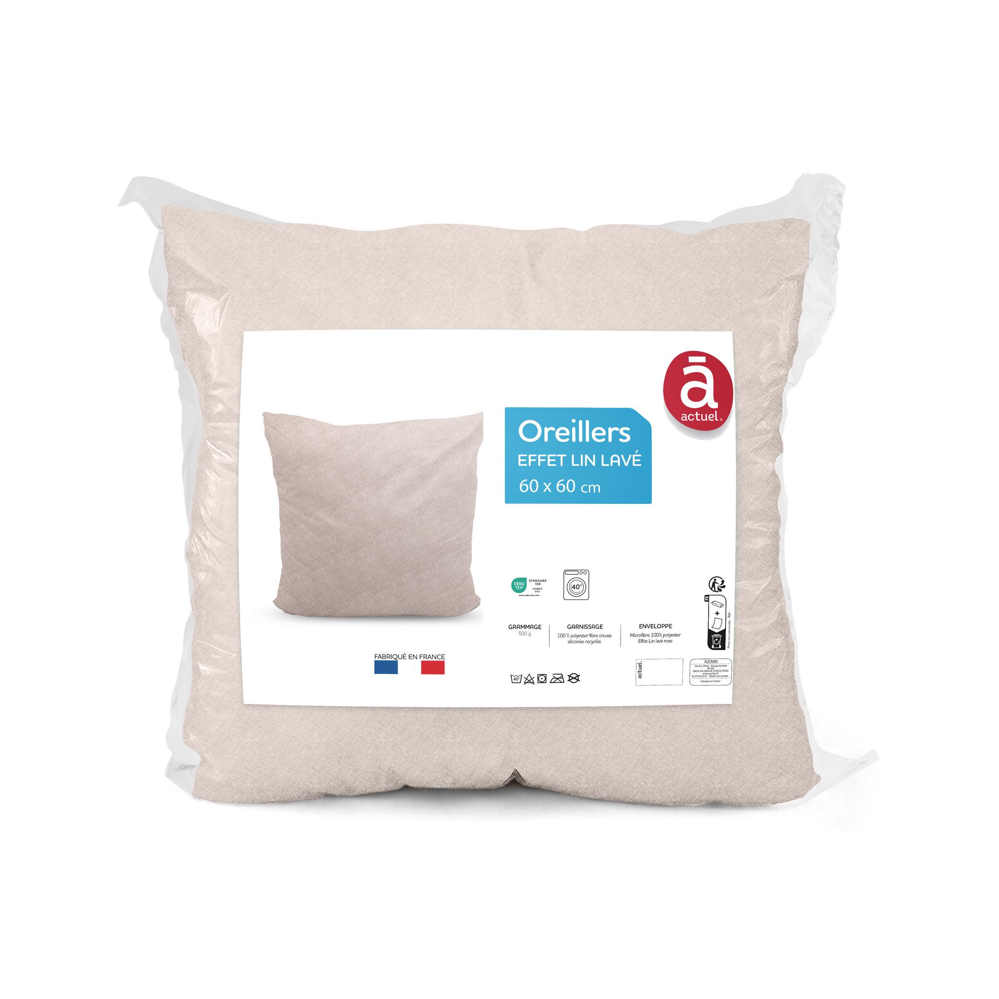 ACTUEL Oreiller en microfibre effet lin lavé Rose