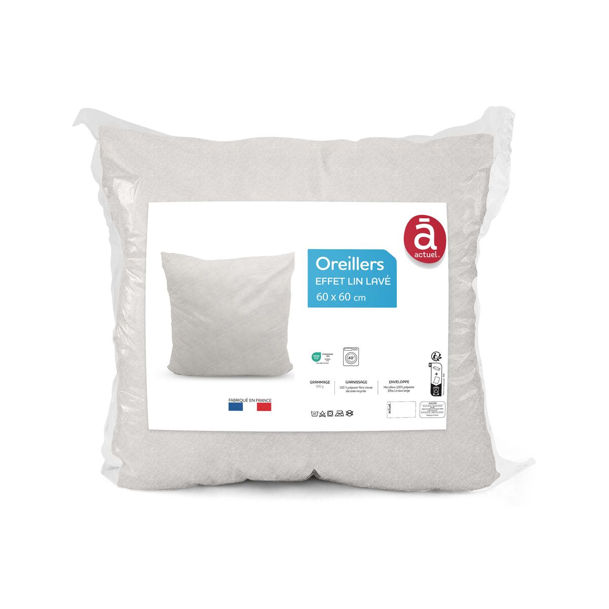 ACTUEL Oreiller en microfibre effet lin lavé Gris