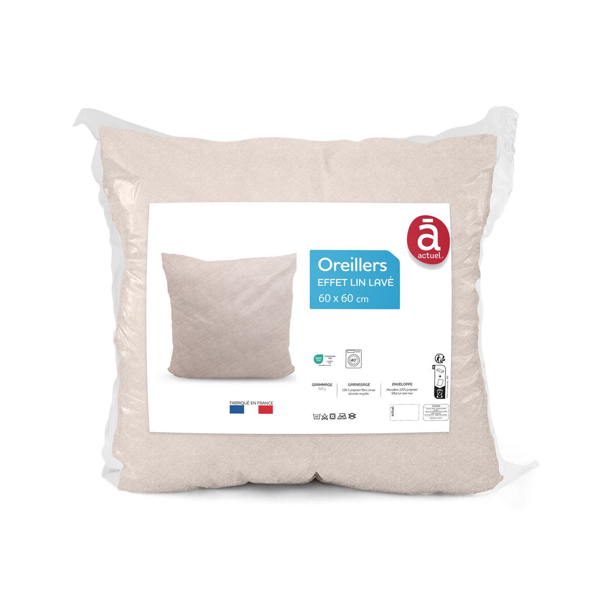 ACTUEL Oreiller en microfibre effet lin lavé Rose