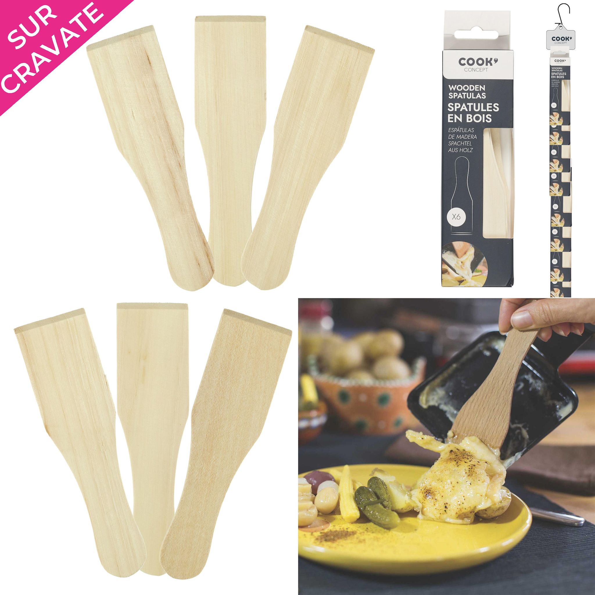 Lot de 4 spatules à raclette en bois