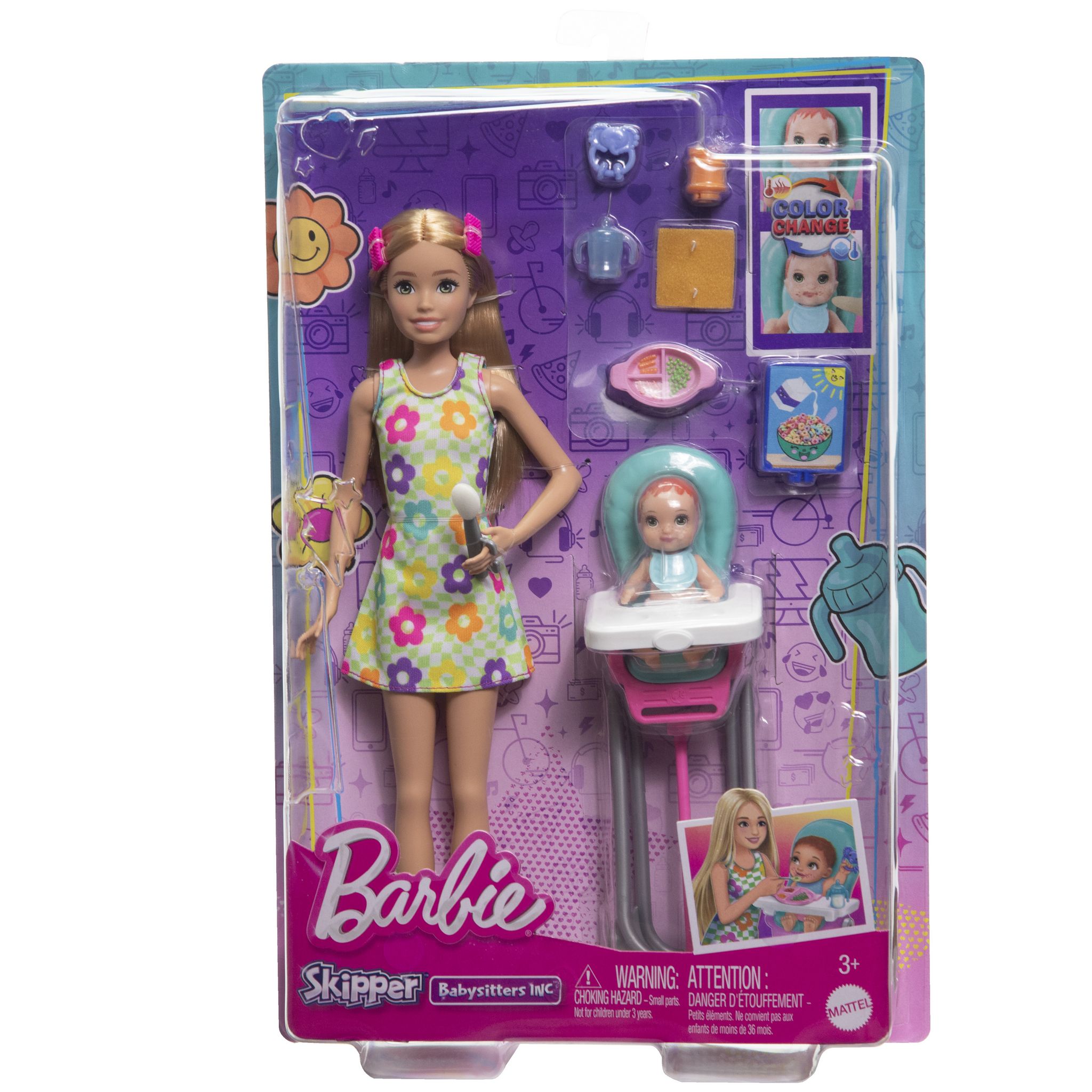 MATTEL Poupée Barbie Skipper Babysitter repas bébé et accessoires