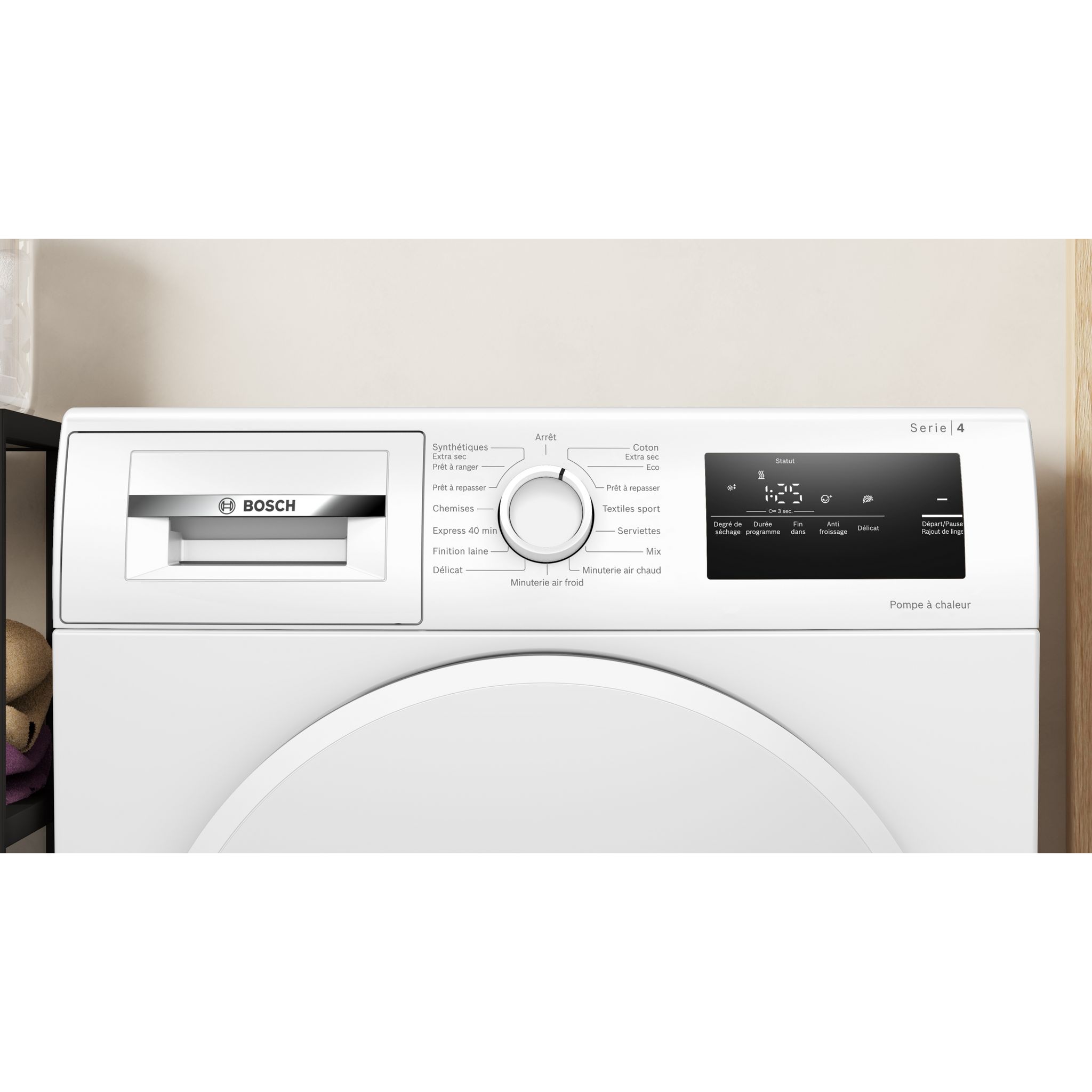 Voir la diapositive 3 : BOSCH Sèche linge porte pleine WTH8300DFR, 8 kg, Pompe à chaleur, A++