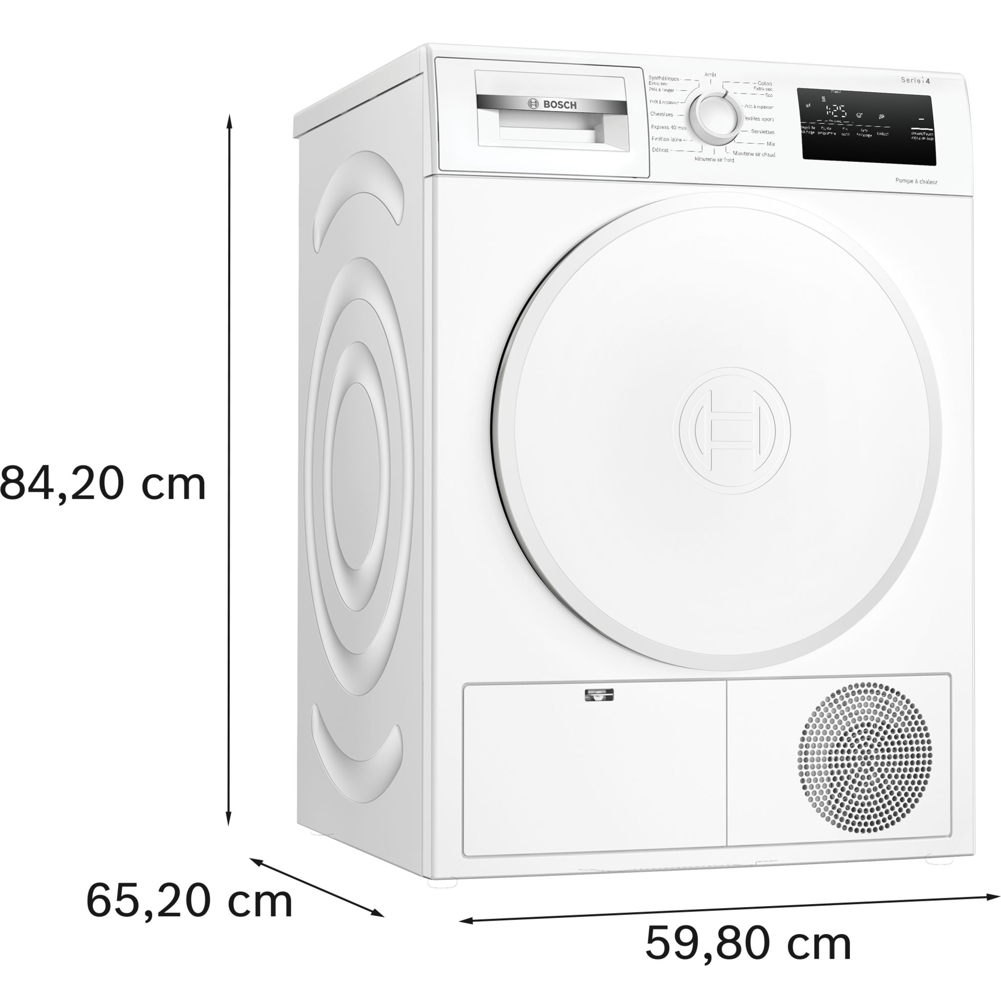 Voir la diapositive 7 : BOSCH Sèche linge porte pleine WTH8300DFR, 8 kg, Pompe à chaleur, A++