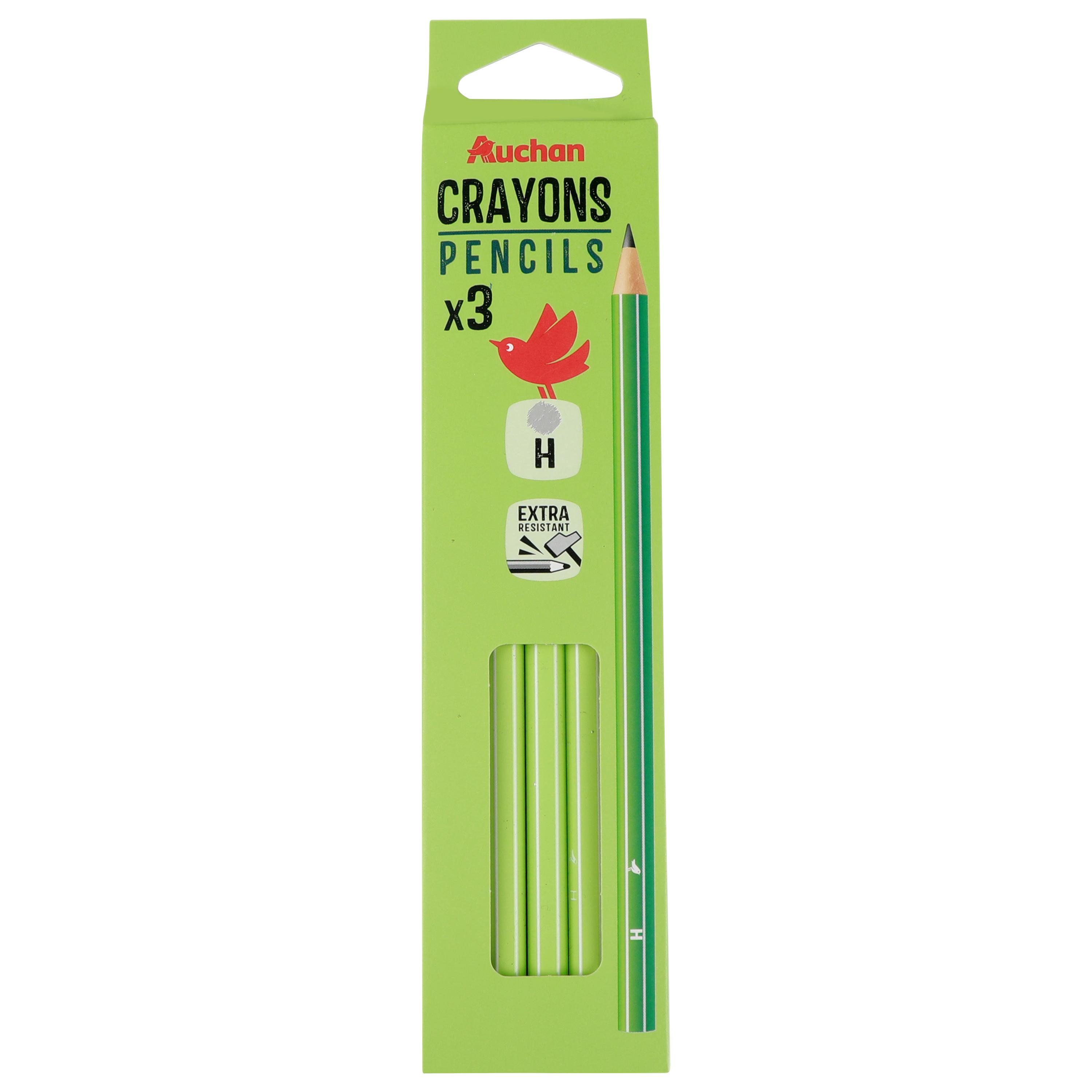 AUCHAN Lot de 3 Crayons Graphites H - Plastique
