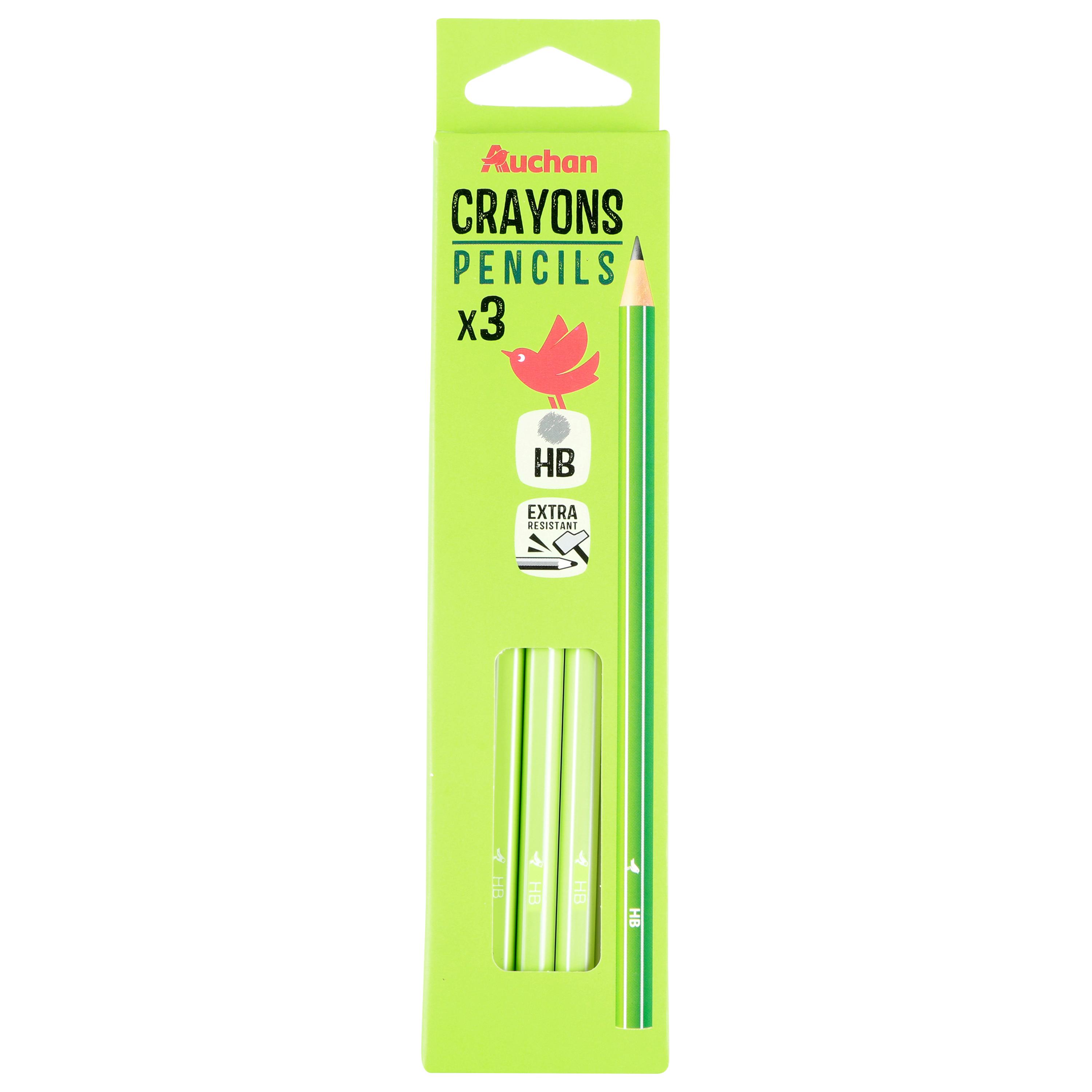 AUCHAN Lot de 3 Crayons Graphites HB - Plastique