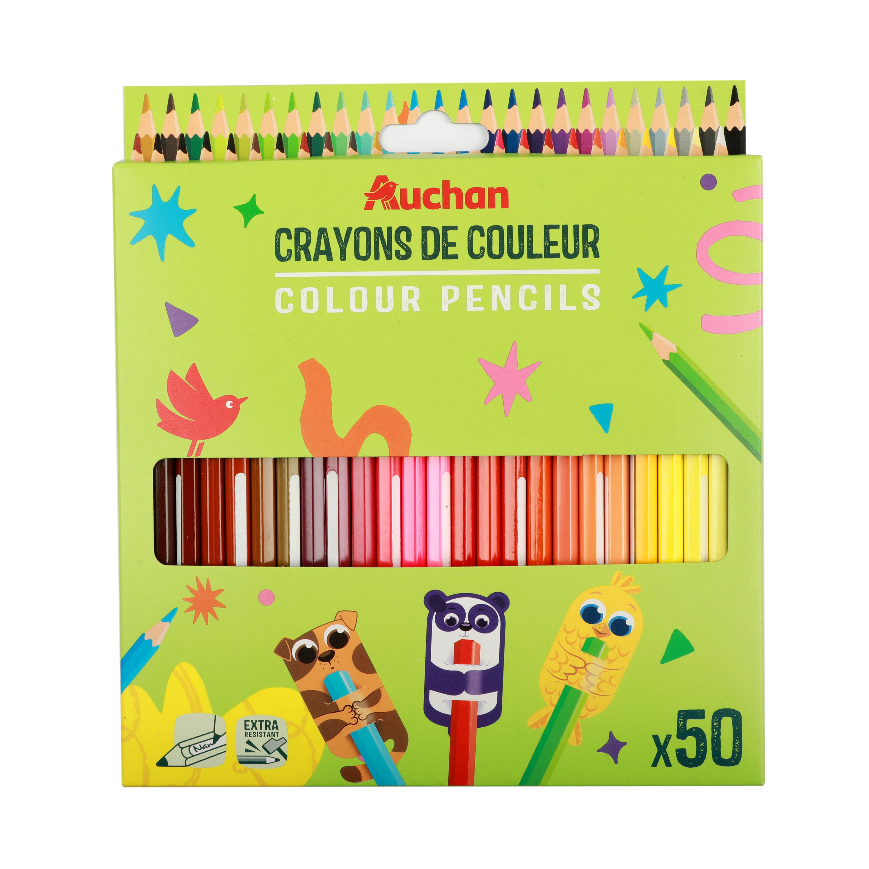 AUCHAN Pochette de 50 crayons de couleurs 18cm Nominatif plastique