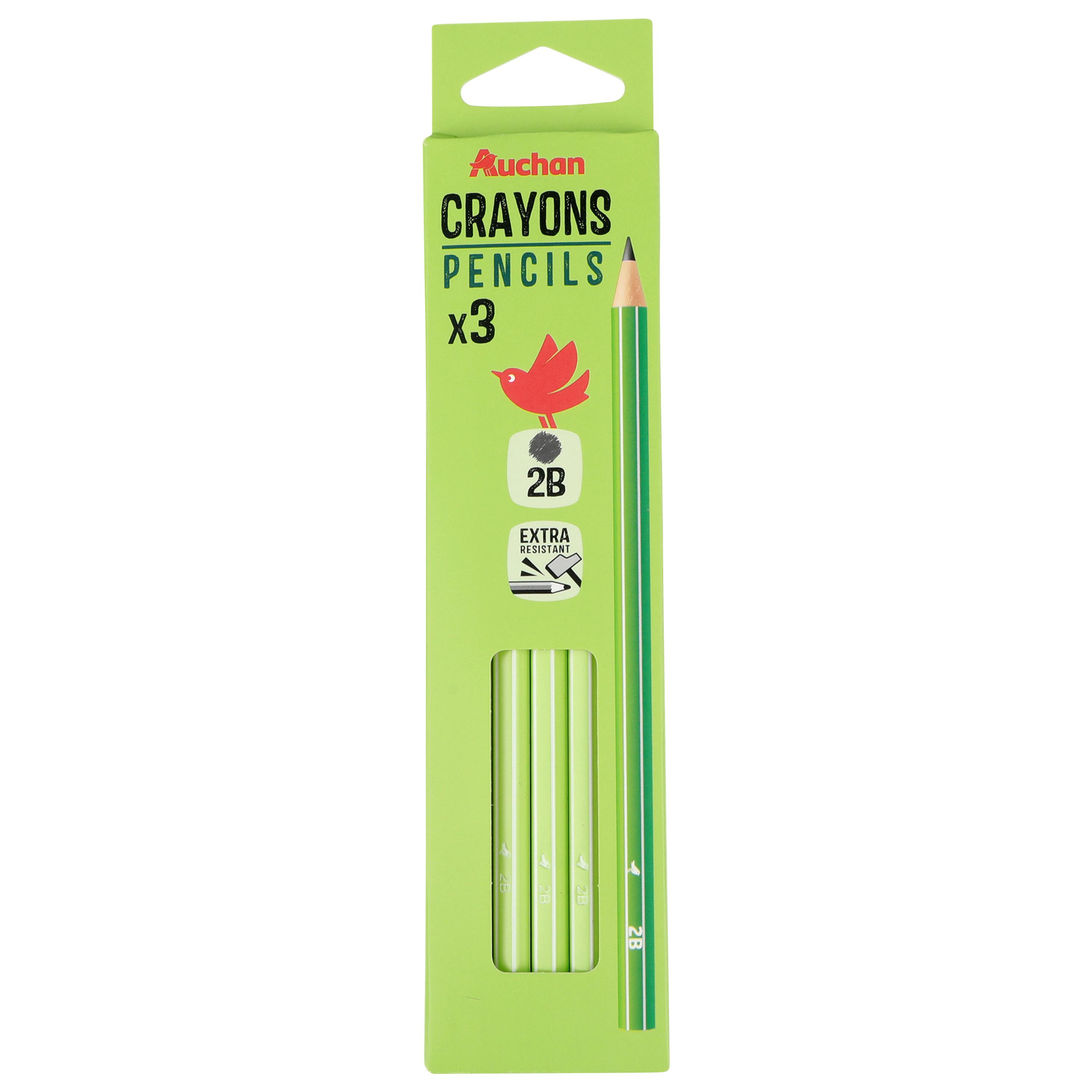AUCHAN Lot de 3 Crayons Graphite 2B - Plastique