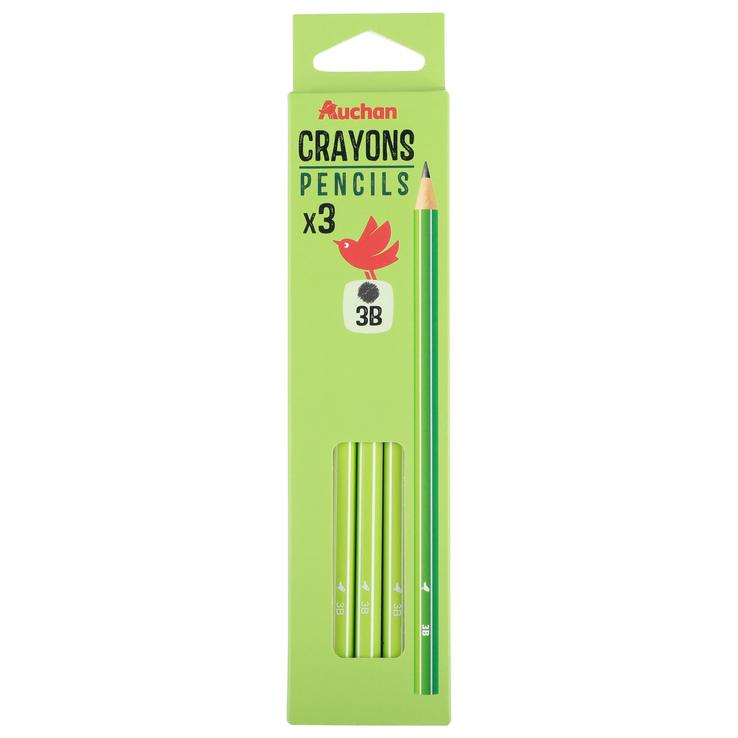 AUCHAN Lot de 3 Crayons Graphites 3B - Bois