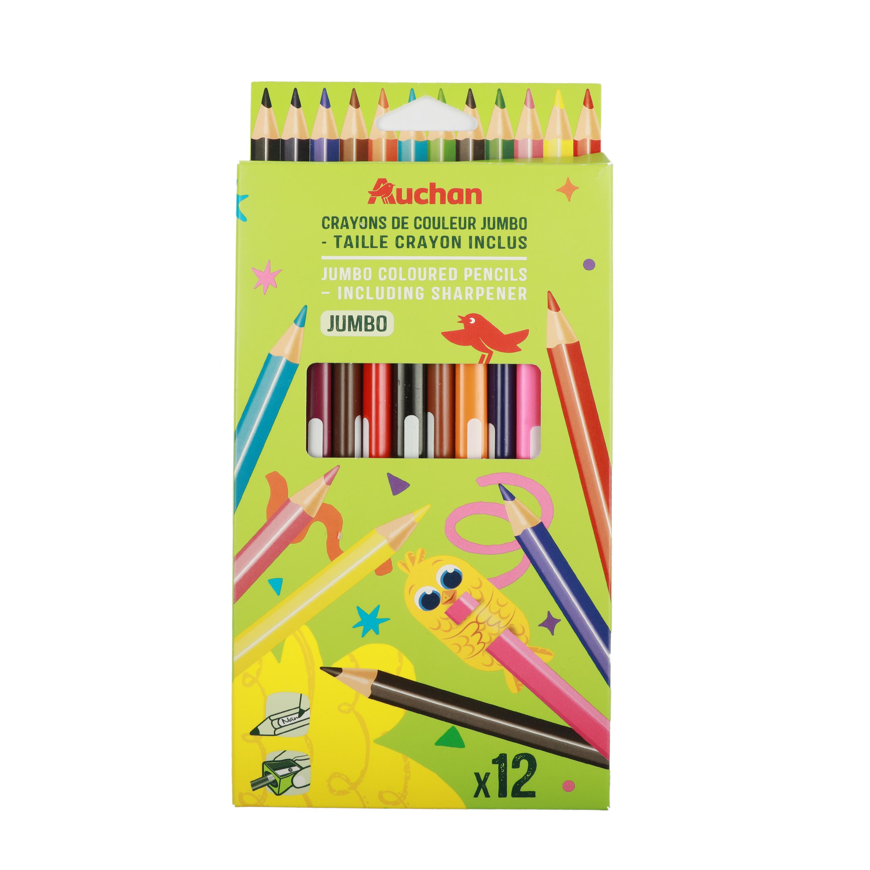 AUCHAN Pochette de 12 crayons de couleur Jumbo+Taille crayon inclus