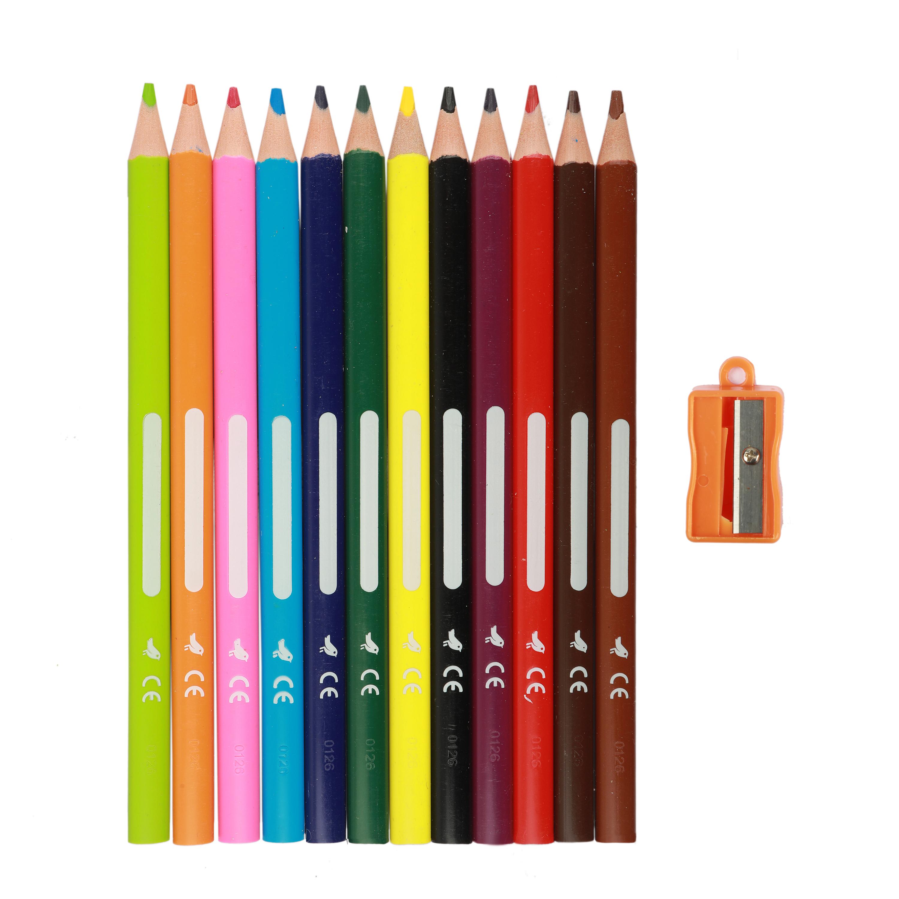 Voir la diapositive 2 : AUCHAN Pochette de 12 crayons de couleur Jumbo+Taille crayon inclus