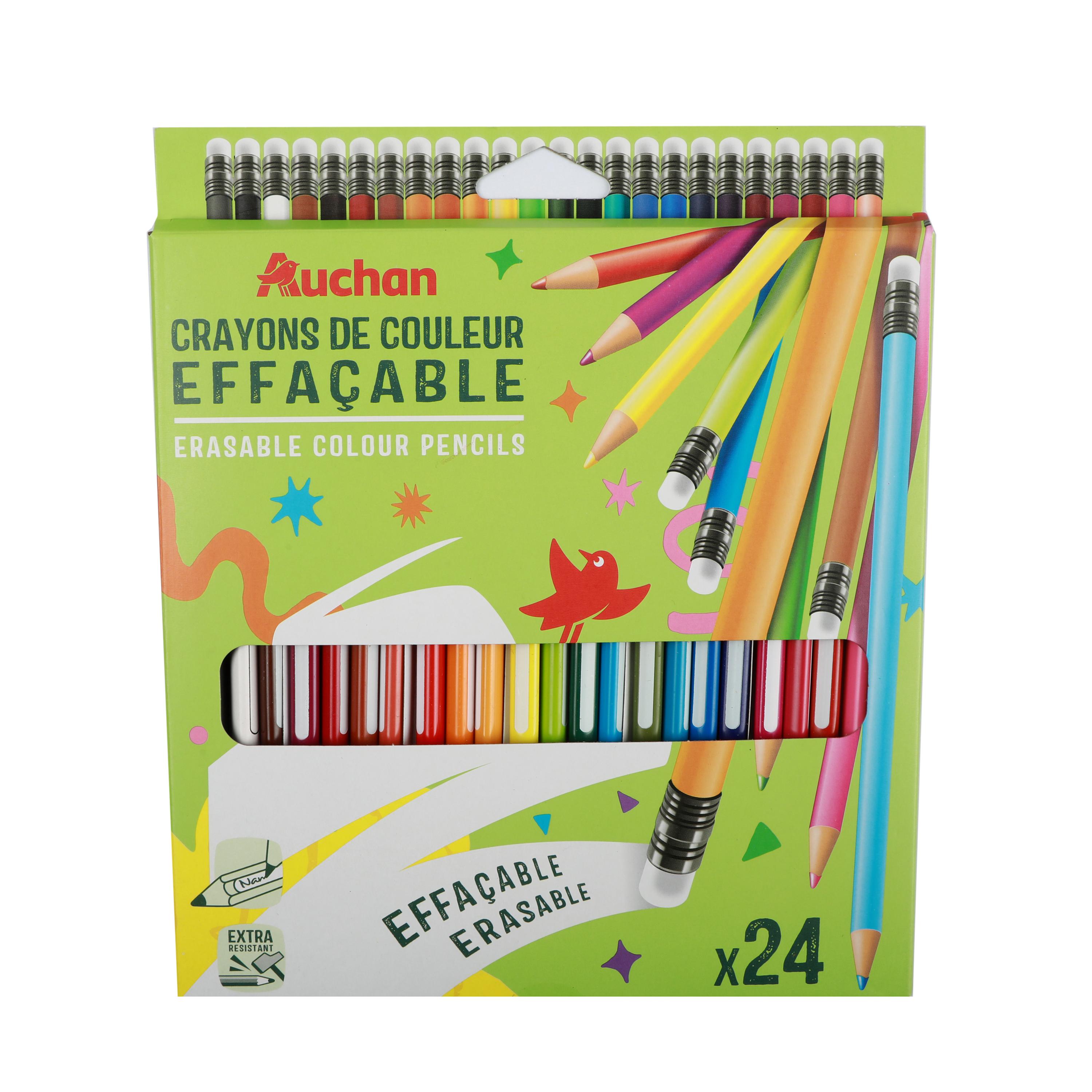 AUCHAN Pochette de 24 crayons de couleurs 18cm Bout de gomme Plastique