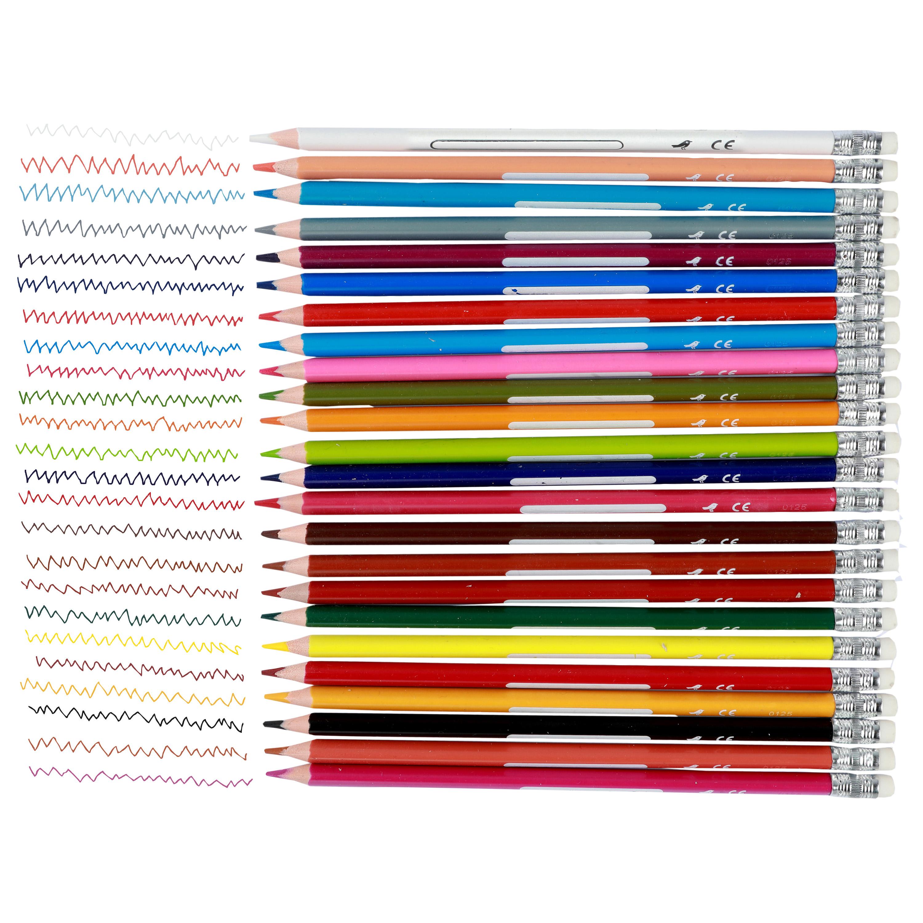 Voir la diapositive 3 : AUCHAN Pochette de 24 crayons de couleurs 18cm Bout de gomme Plastique