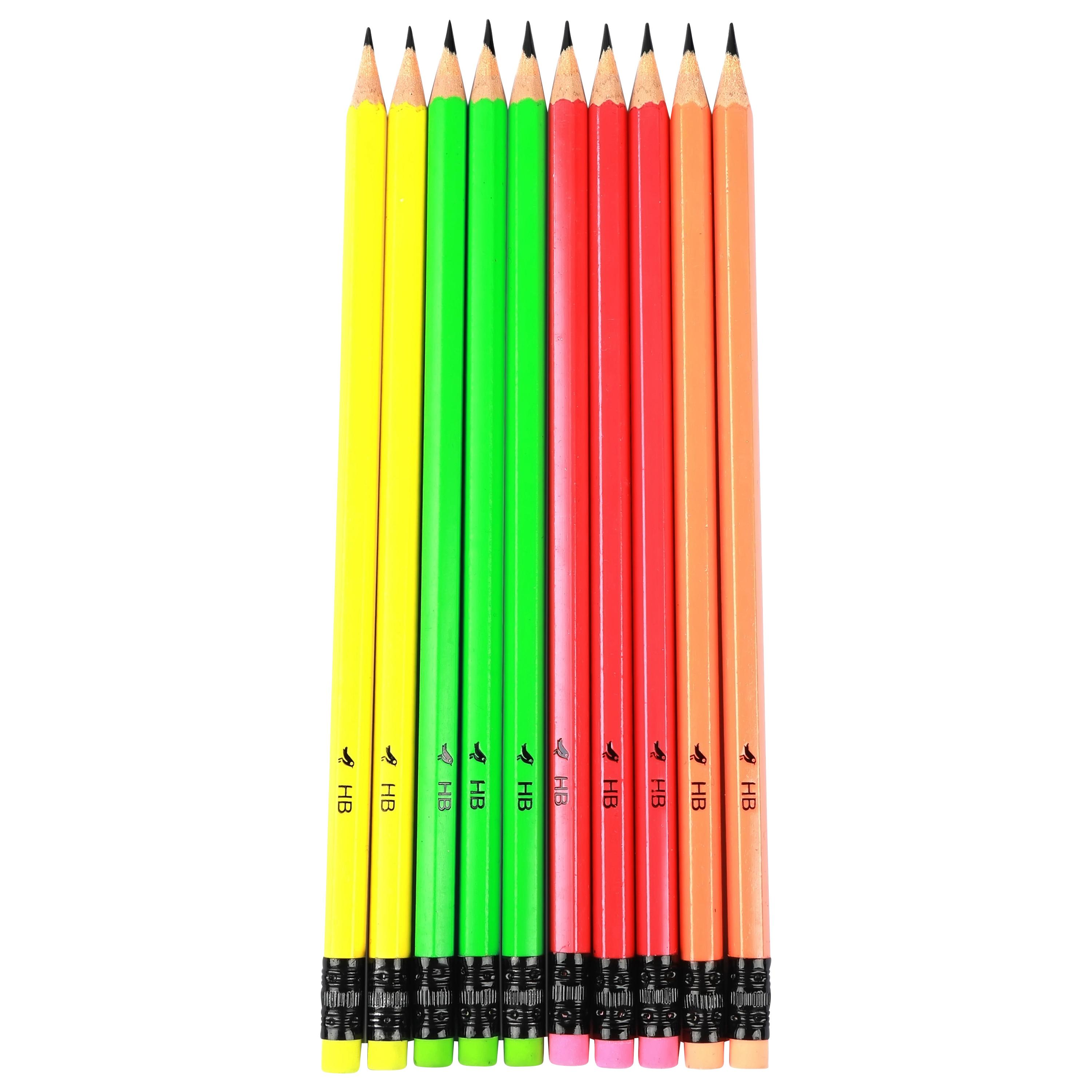 Voir la diapositive 2 : AUCHAN Lot de 10 Crayons Graphite Néon HB Bout de gomme - Plastique