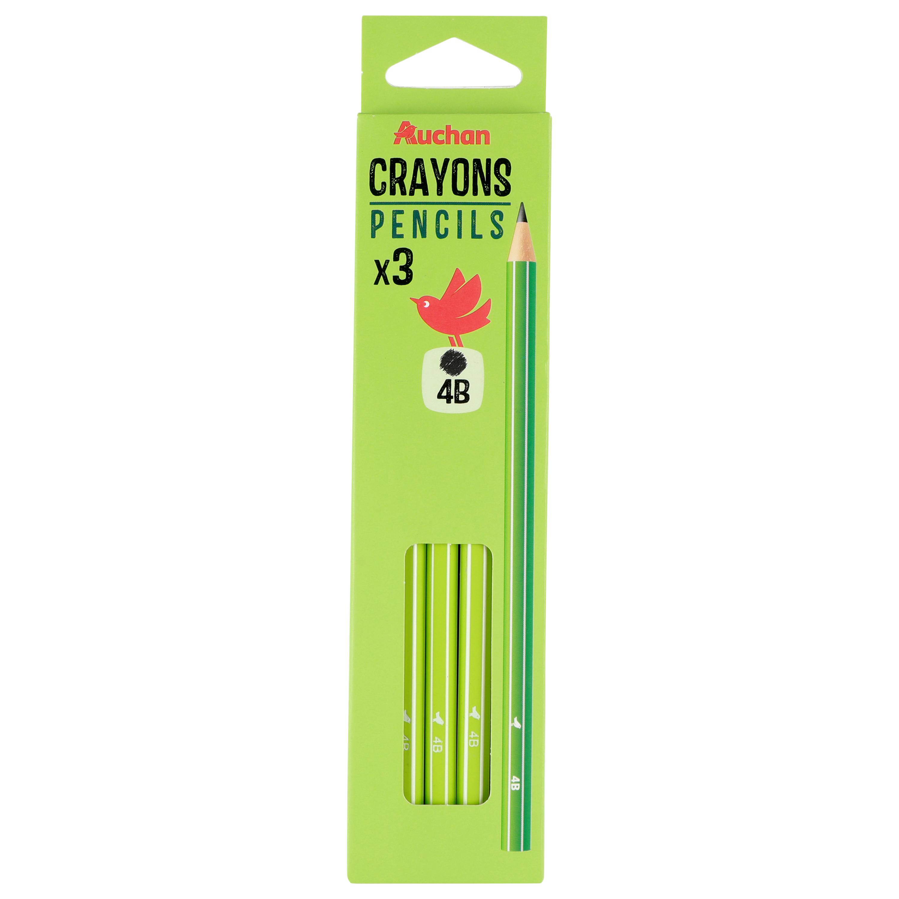 AUCHAN Lot de 3 Crayons Graphites 4B - Bois