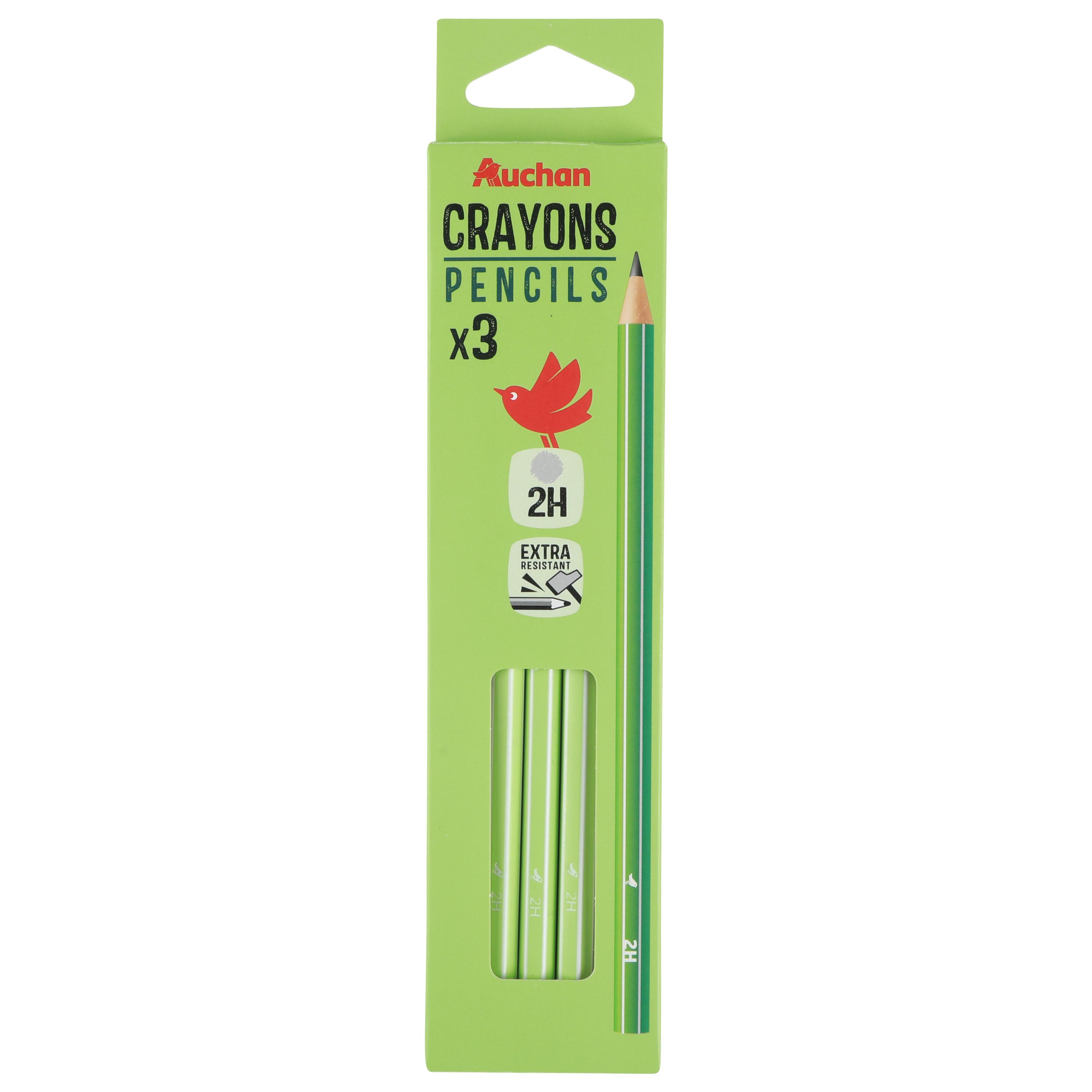AUCHAN Lot de 3 Crayons Graphite 2H - Plastique