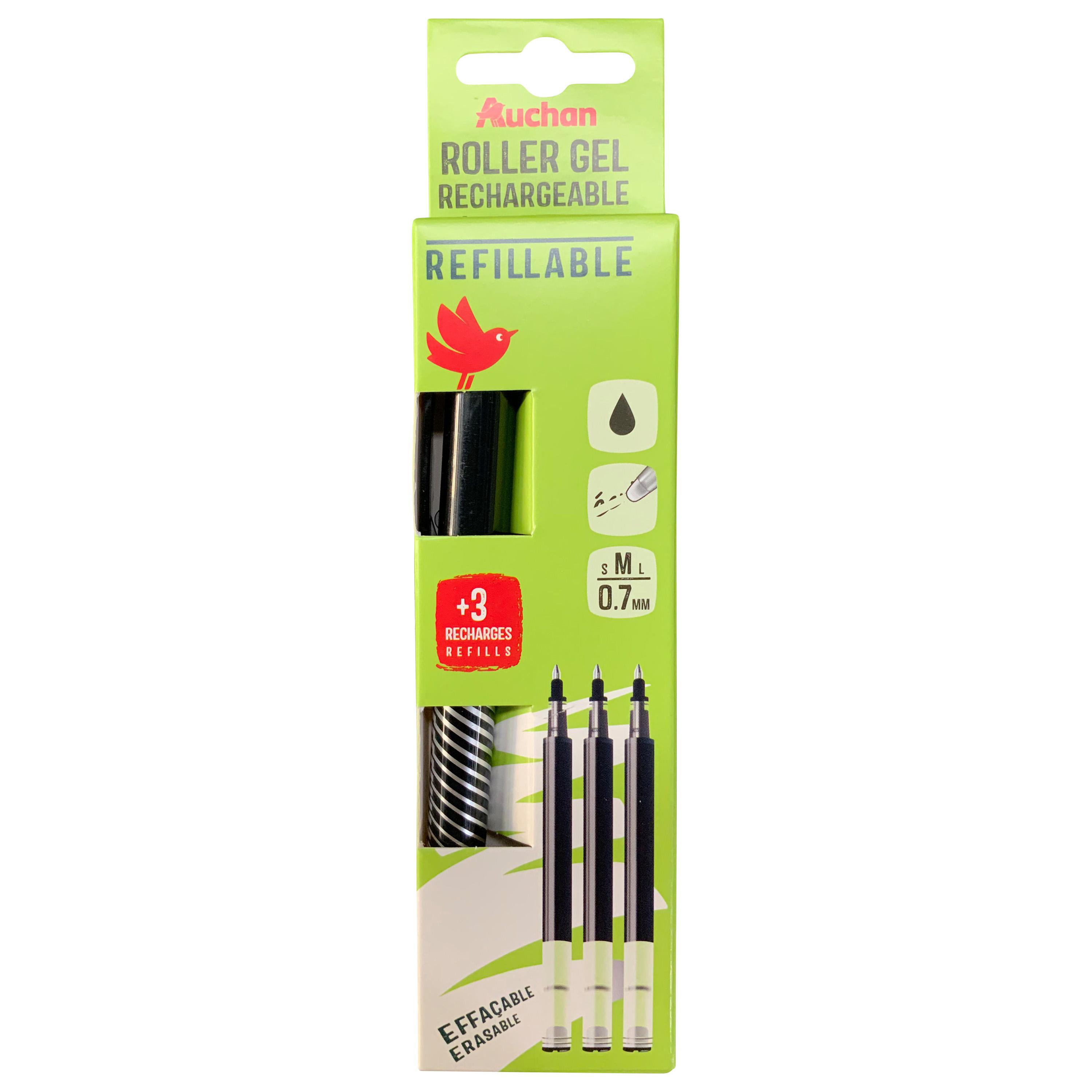 AUCHAN Roller Gel effaçable avec Capuchon + rechargea x3 - Noir