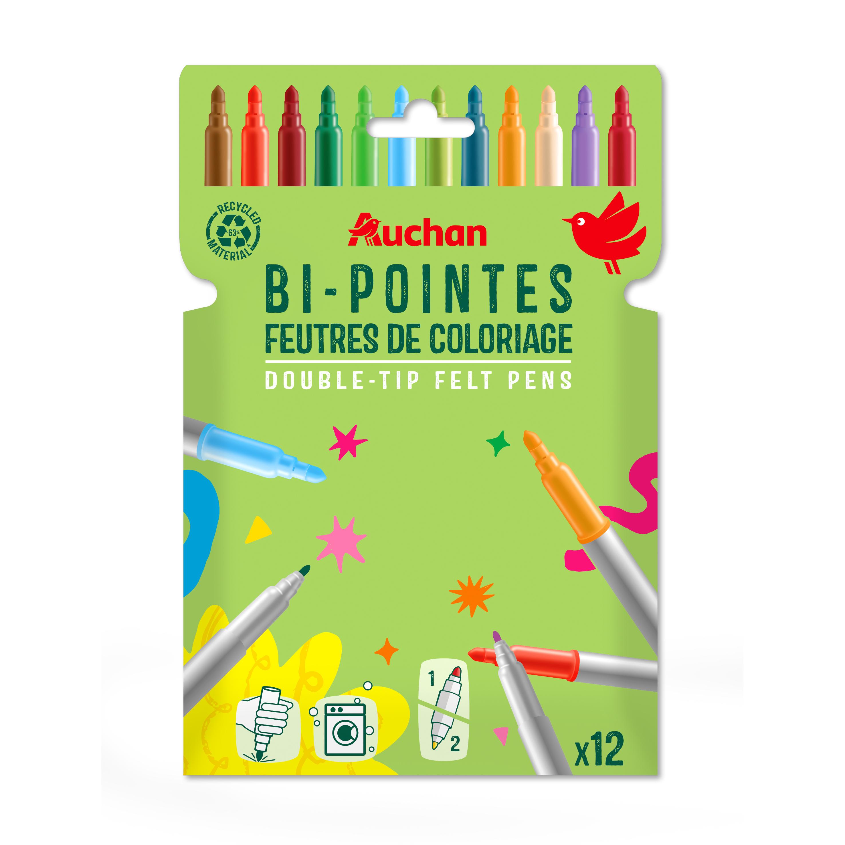 AUCHAN Pochette de 12 feutres Bi Pointe Moyenne Bi Color