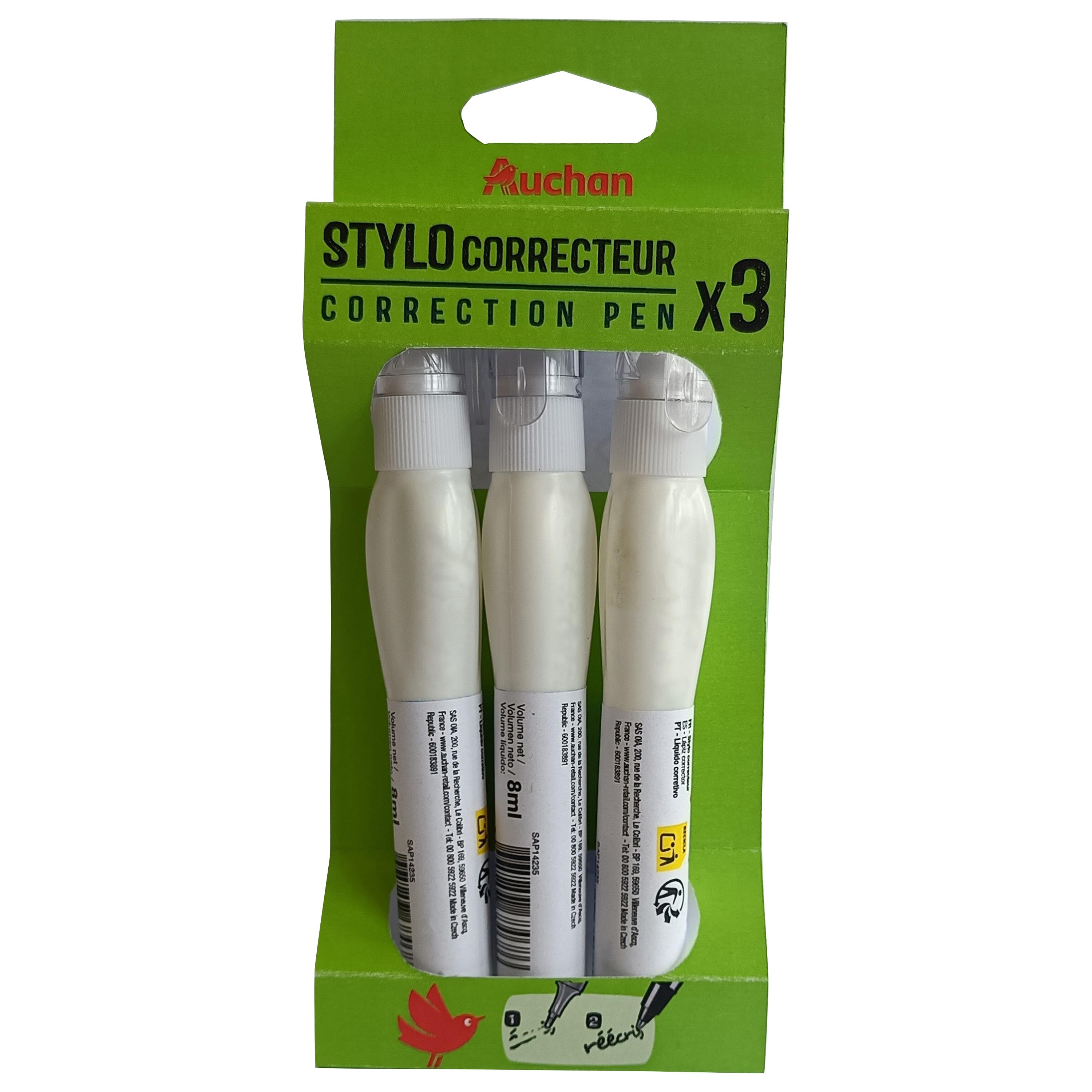 AUCHAN Lot de 3 stylos correcteurs 8ml