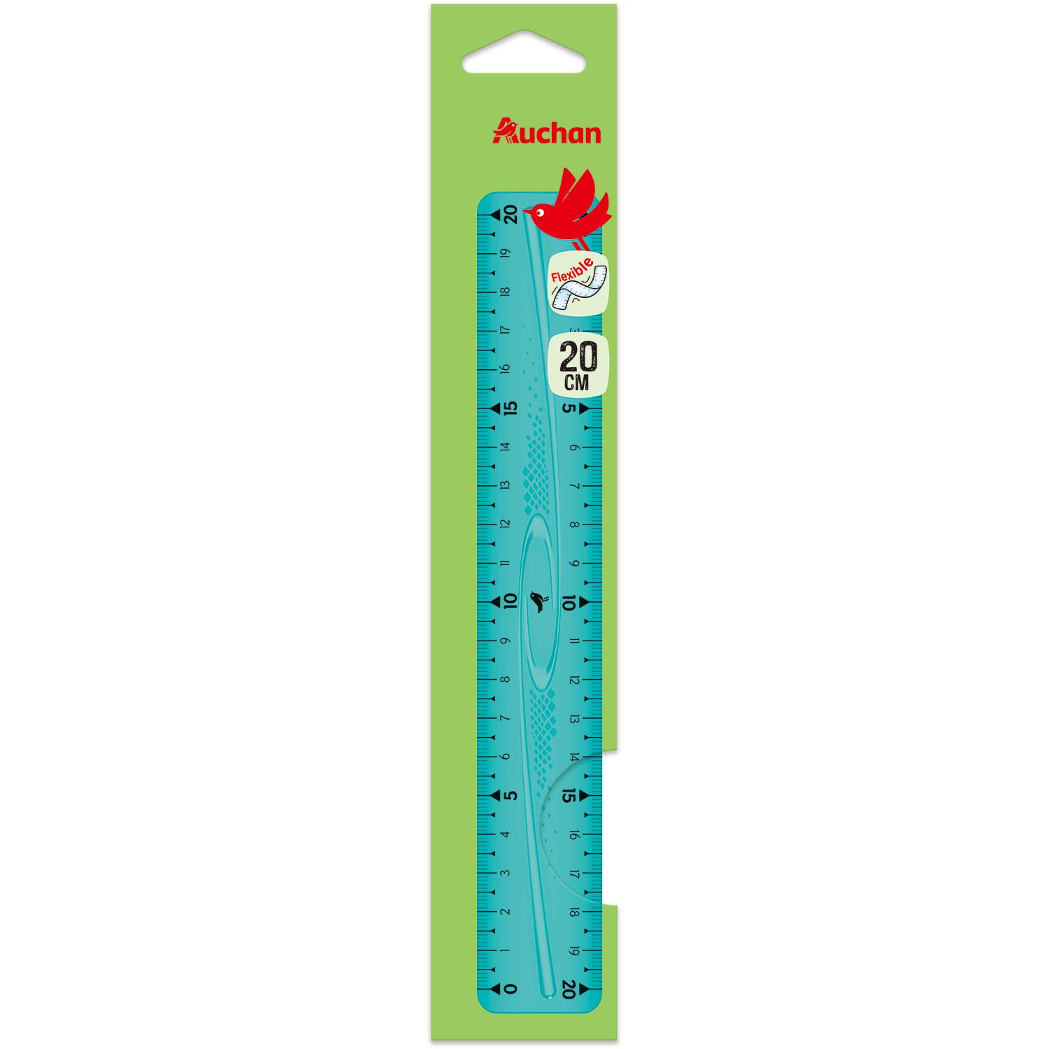 AUCHAN Règle Plate 20cm Flexible - Bleu