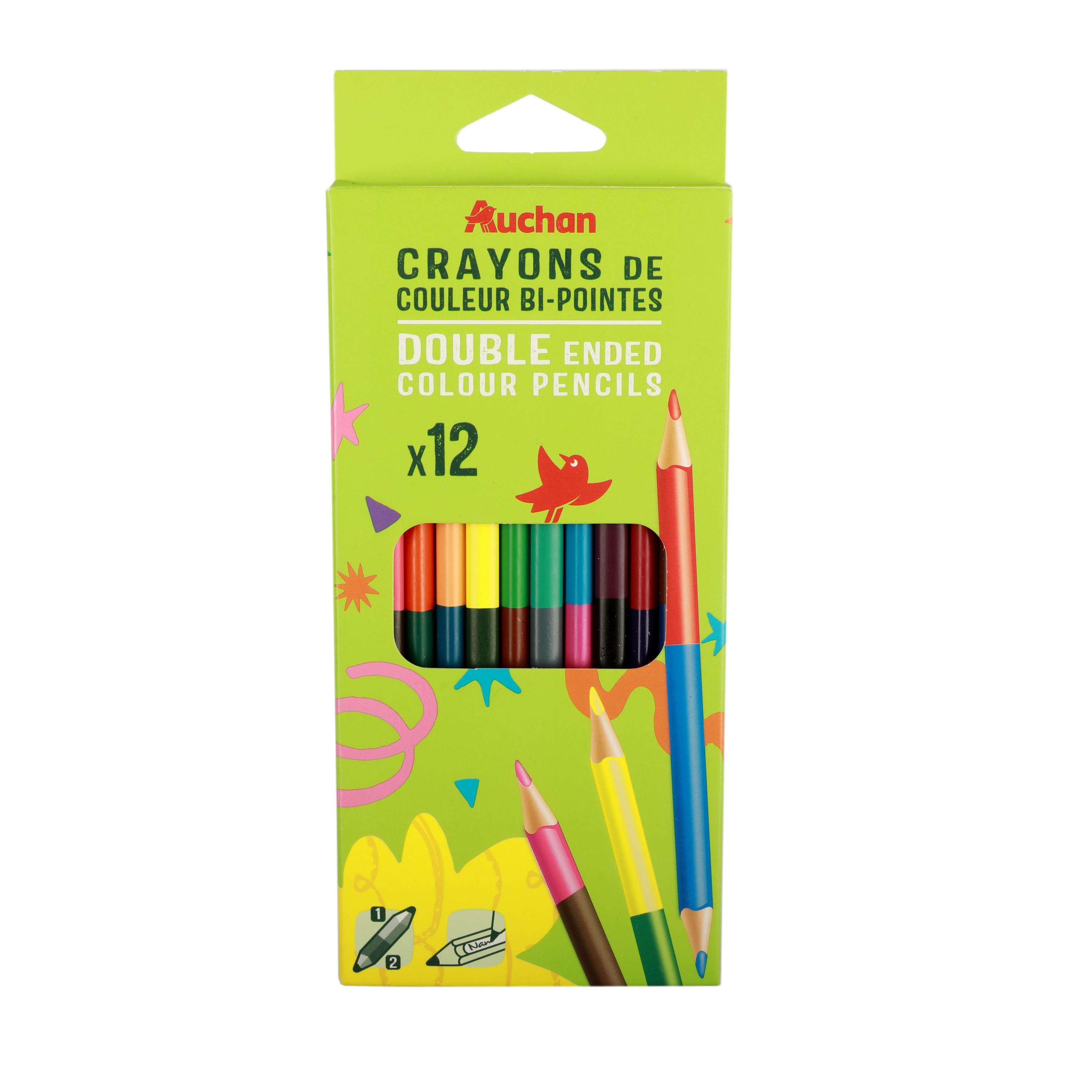 AUCHAN Pochette de 12 crayons de couleurs Bi-Pointe