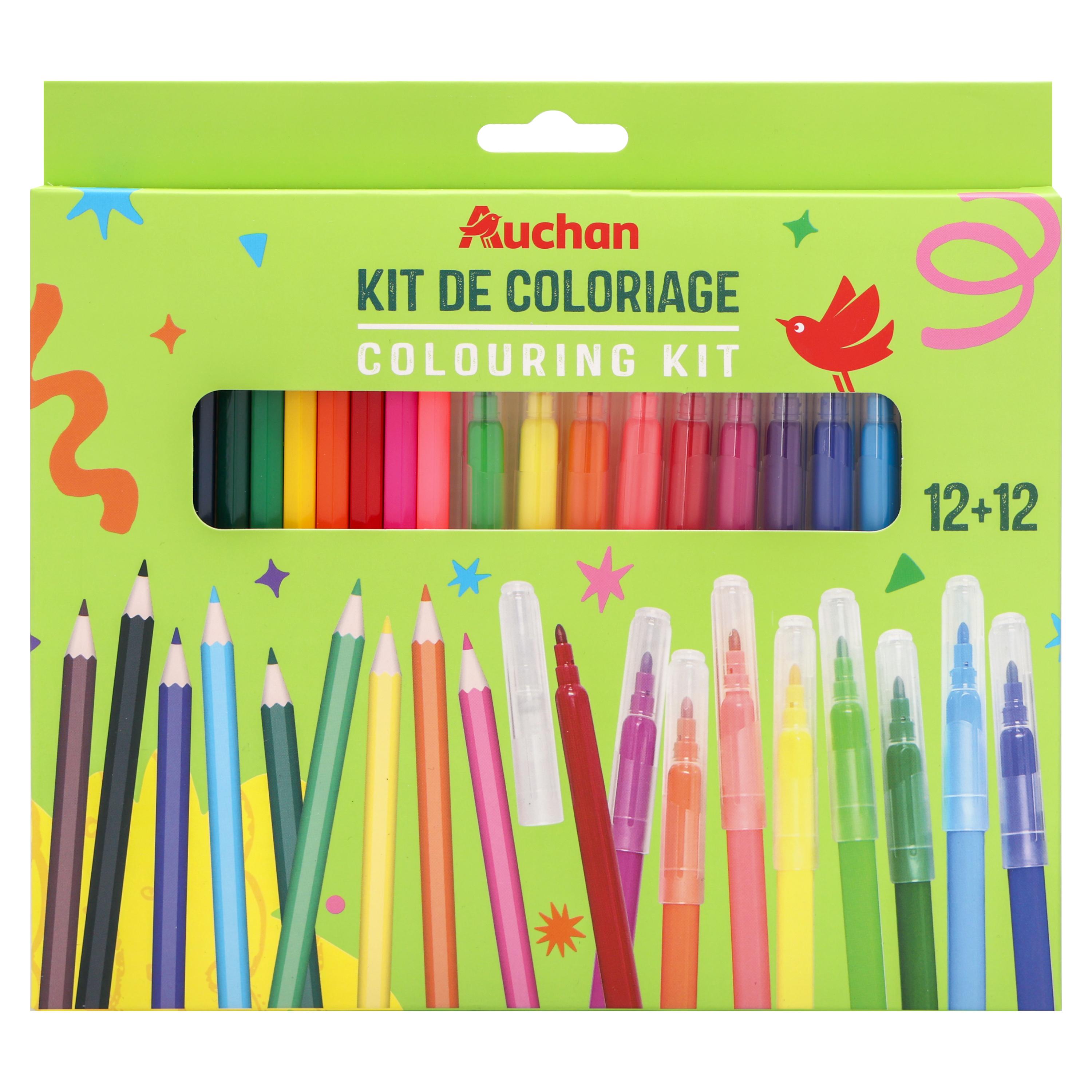 AUCHAN Pochette de 12 crayons de couleur+12 feutres de coloriage
