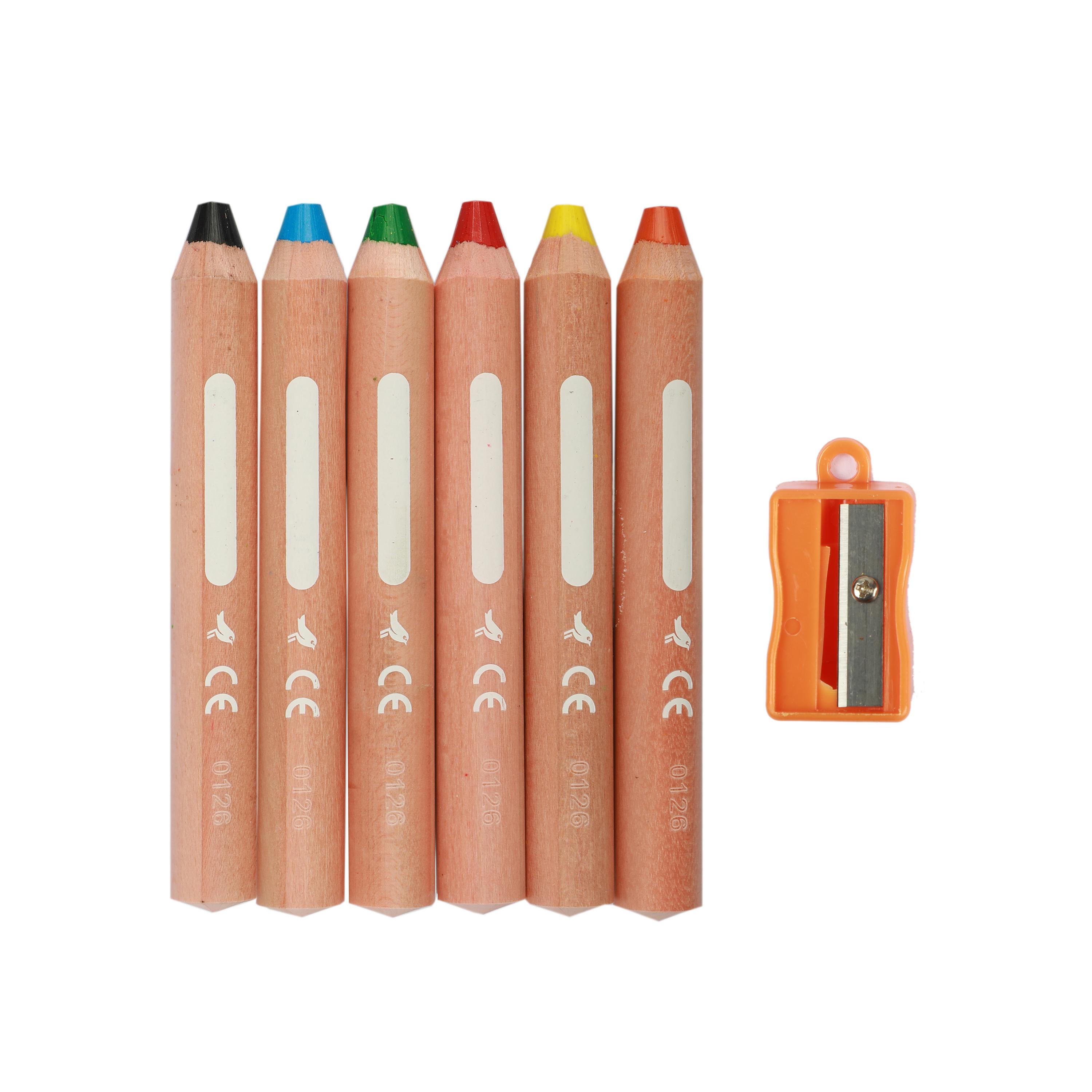 Voir la diapositive 2 : AUCHAN Pochette de 6 crayons multisurface+Taille crayon inclus