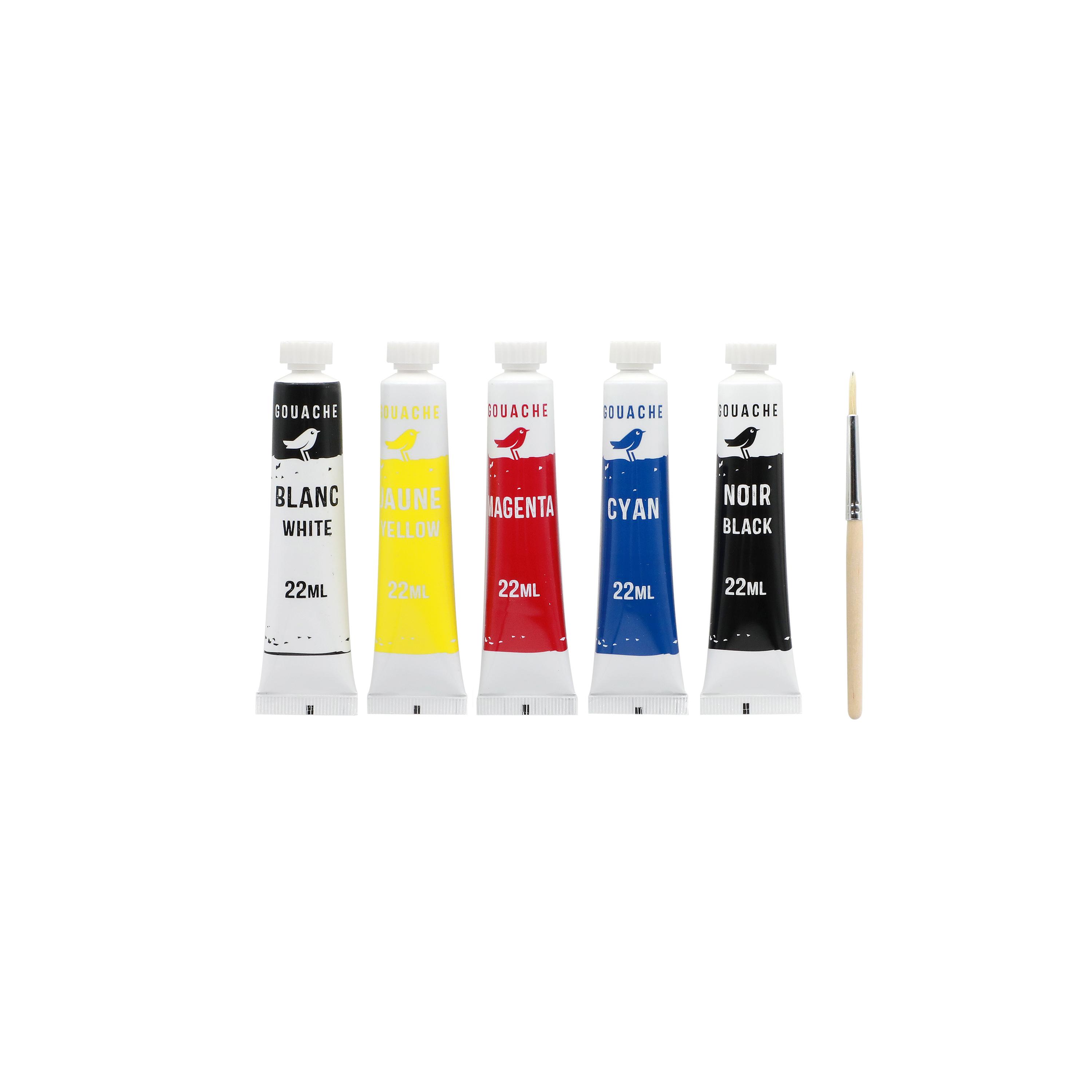 Voir la diapositive 2 : AUCHAN Tubes de gouache x5 22ml - Couleurs primaires+Brosse