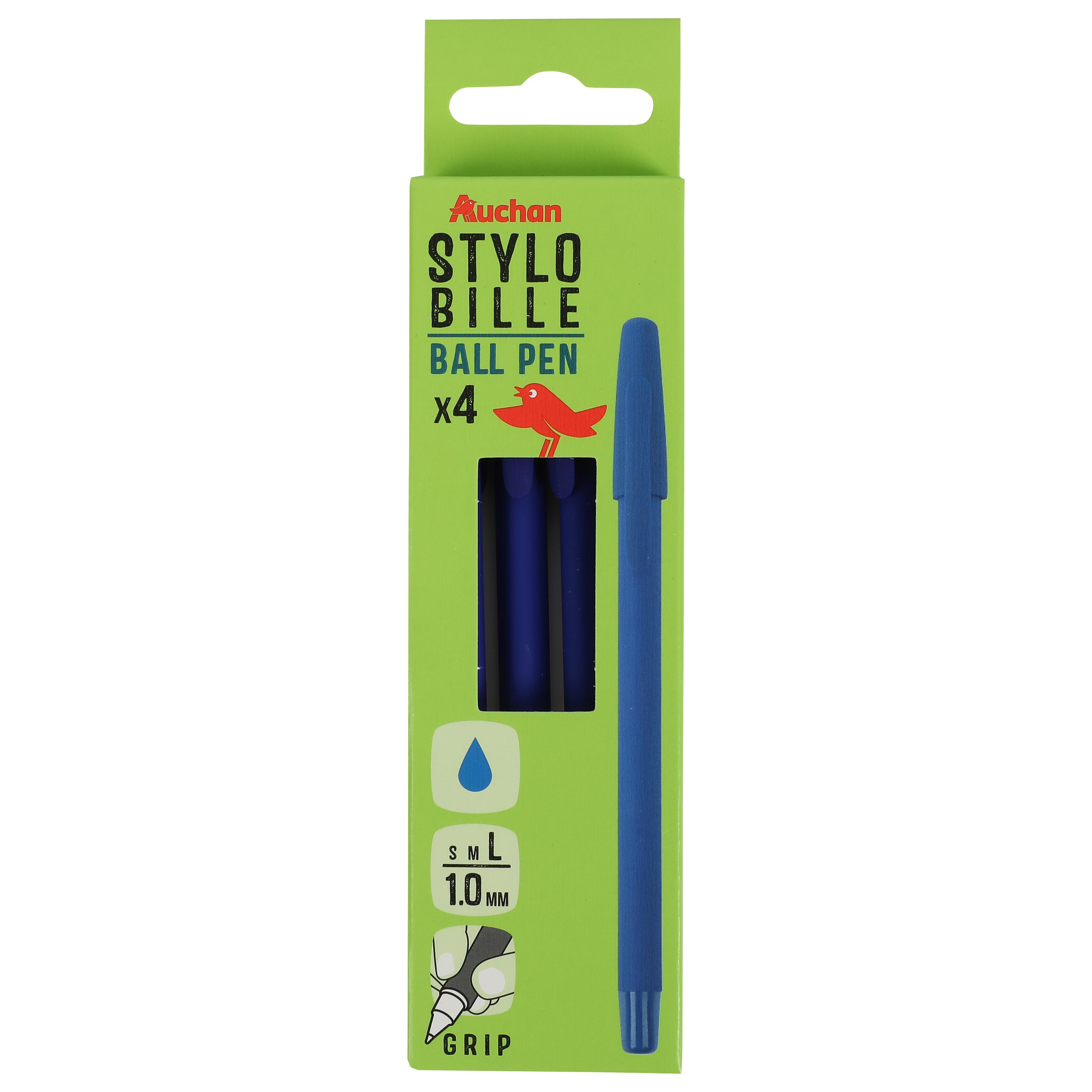 AUCHAN Stylos Billes x4 à Capuchon Écriture Douce