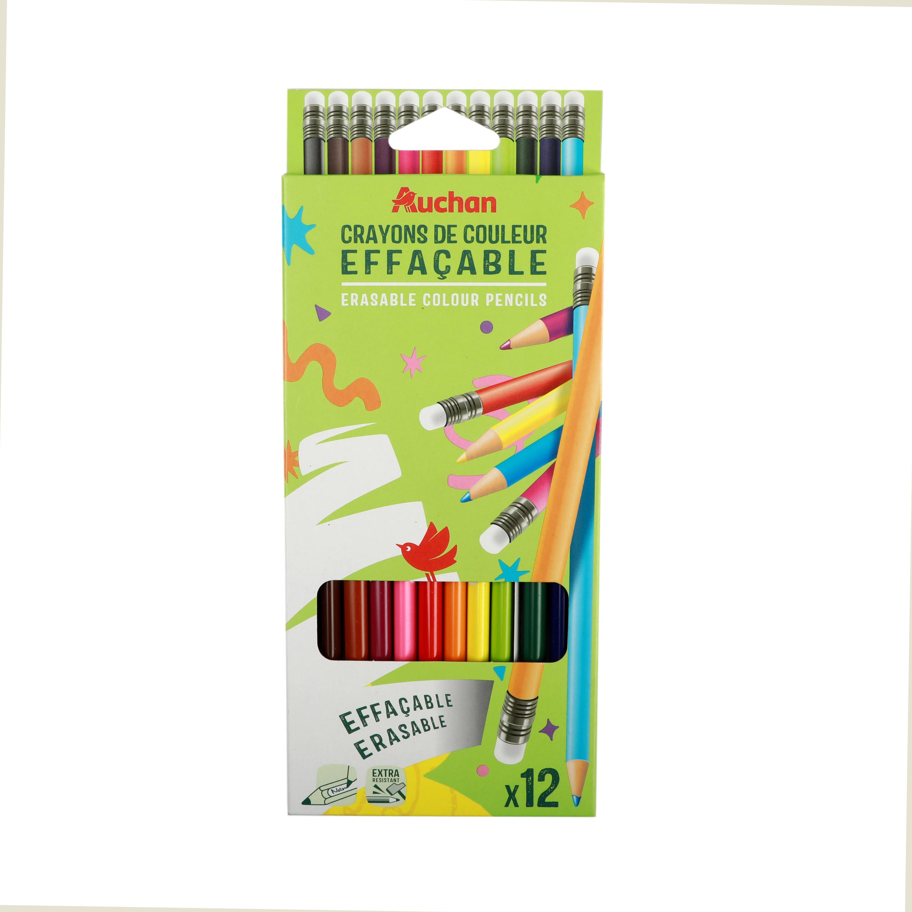 AUCHAN Pochette de 12 crayons de couleurs 18cm Bout de gomme Plastique