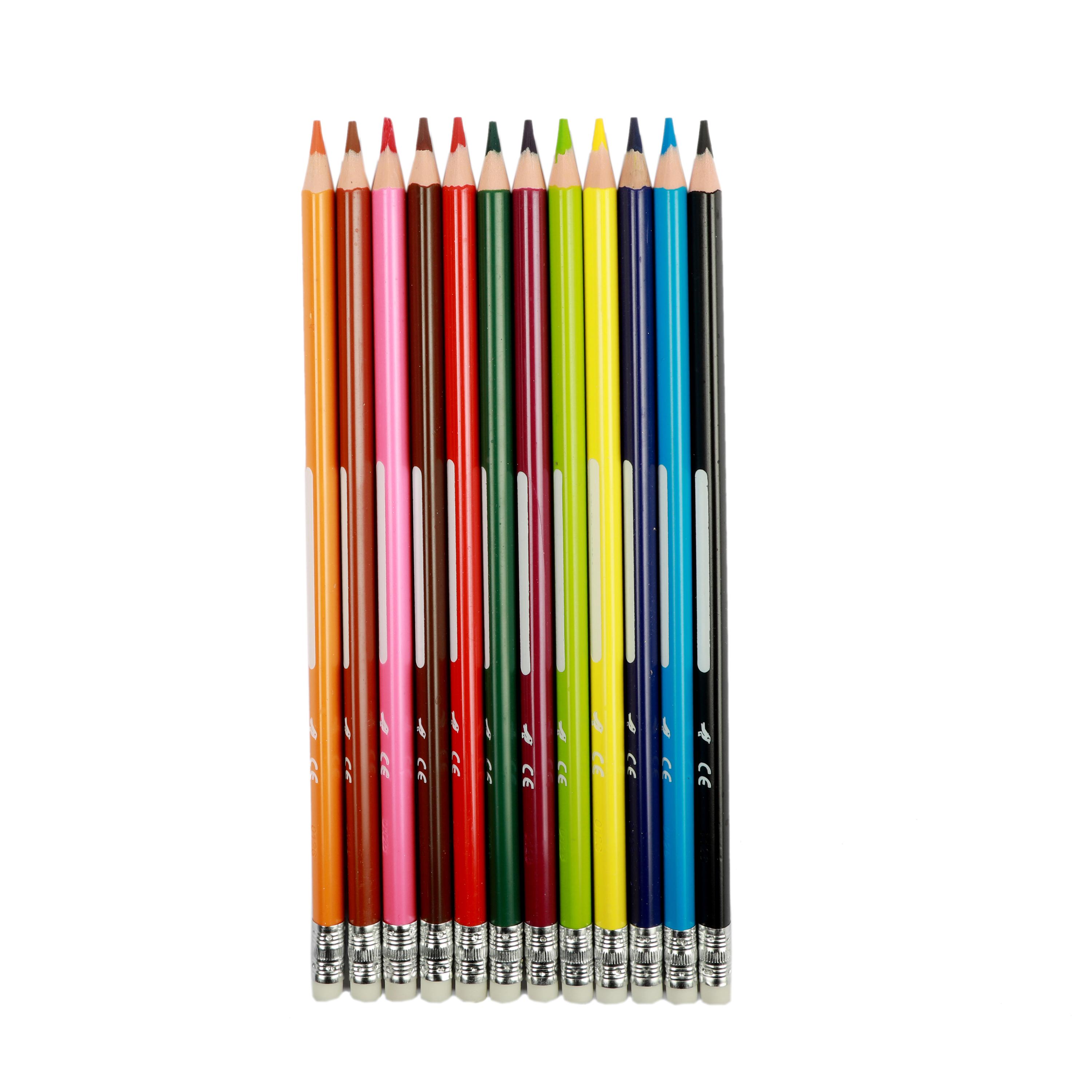 Voir la diapositive 2 : AUCHAN Pochette de 12 crayons de couleurs 18cm Bout de gomme Plastique