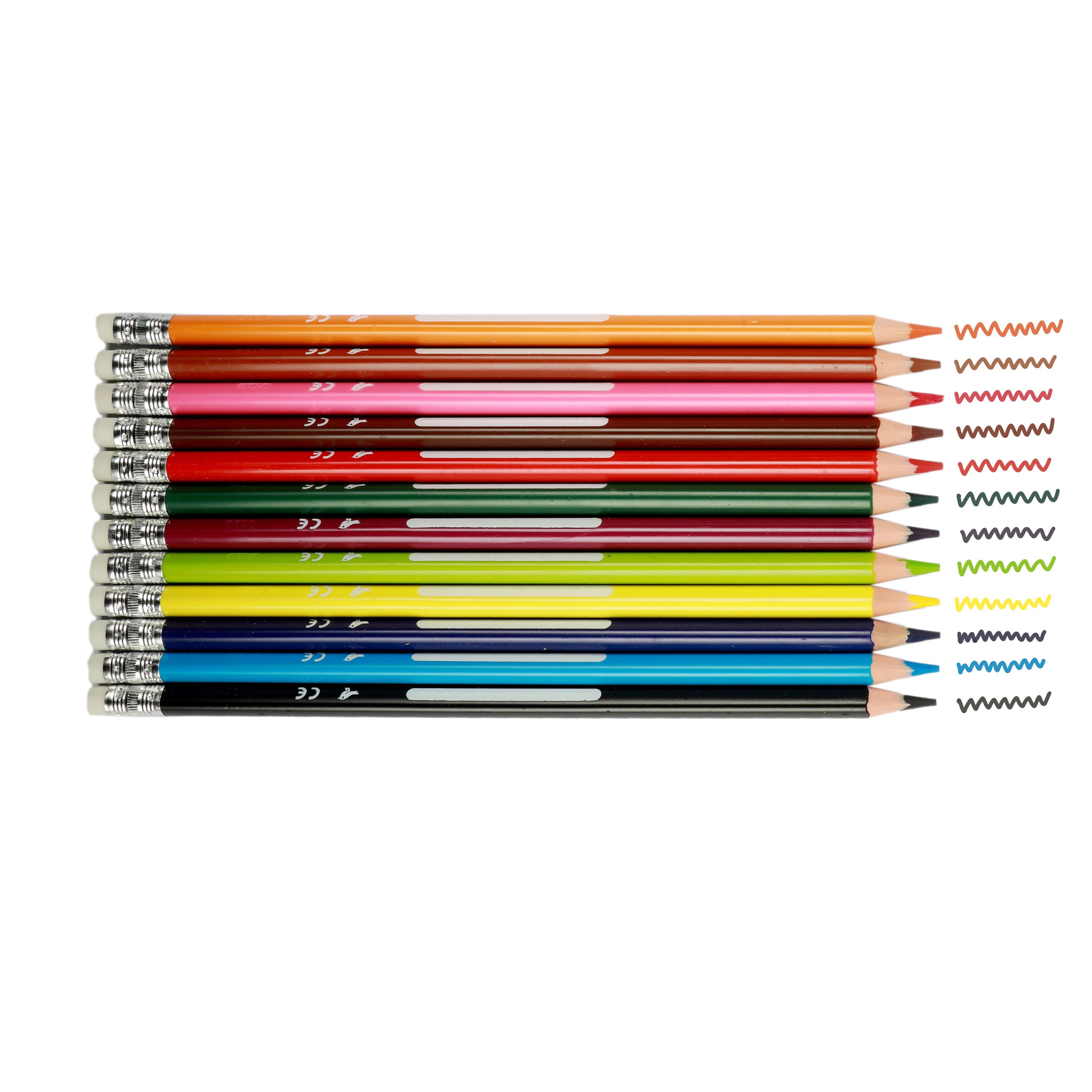 Voir la diapositive 3 : AUCHAN Pochette de 12 crayons de couleurs 18cm Bout de gomme Plastique