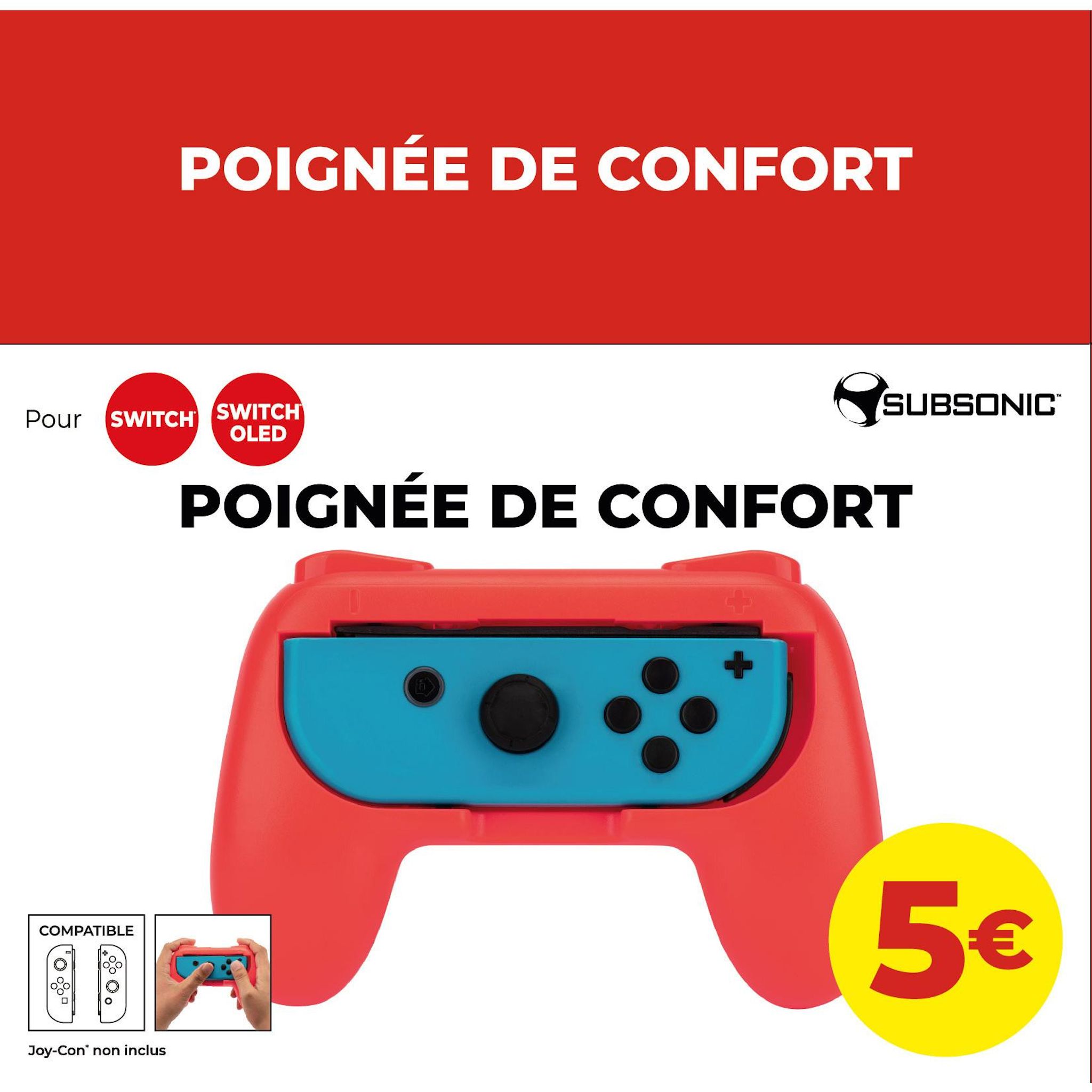 SUBSONIC Poignée de confort pour manette de Nintendo Switch rouge