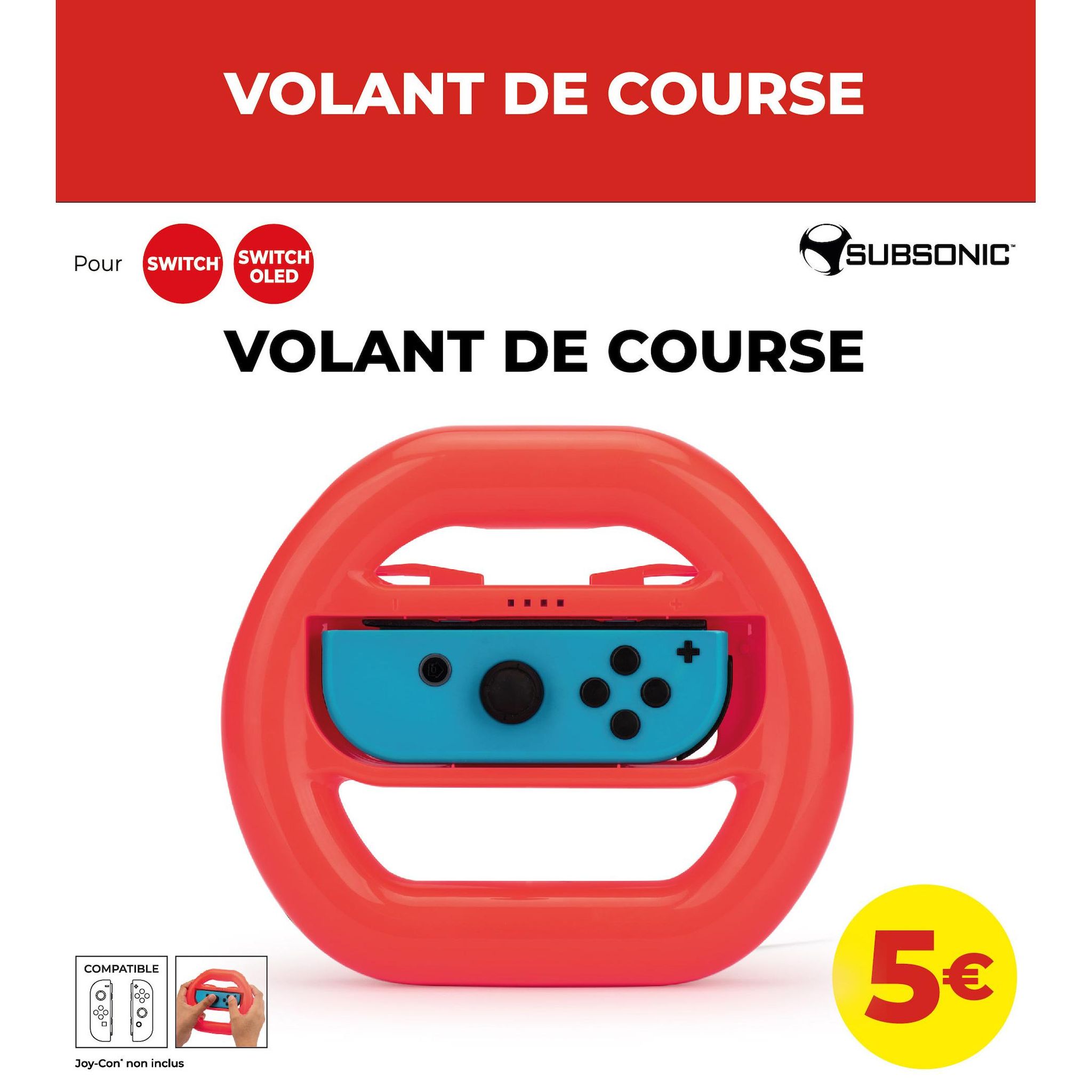 SUBSONIC Volant néon rouge pour Nintendo Switch